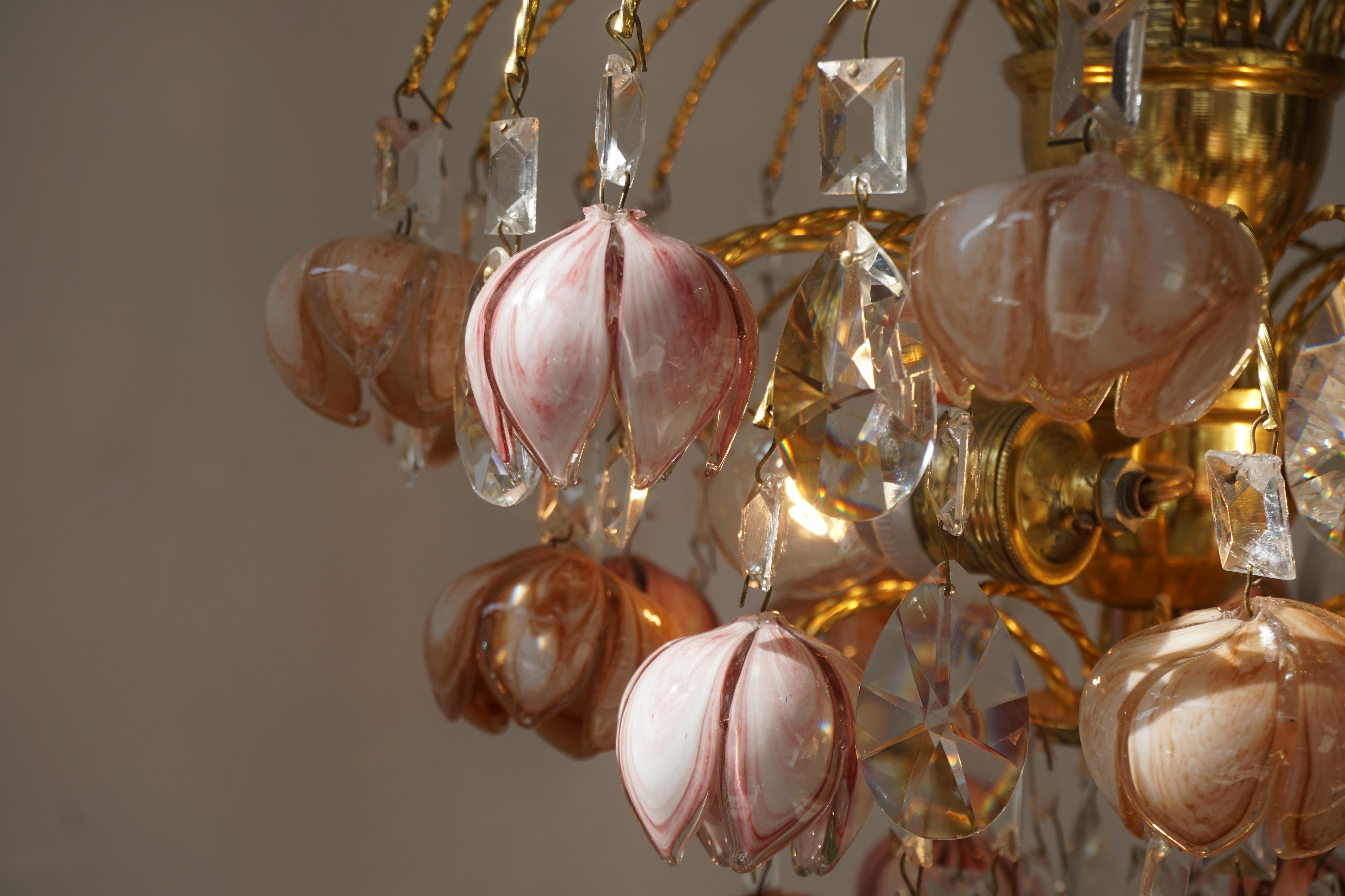 Pair of Murano Glass Floral Chandeliers, Italy, 1970s For Sale 4