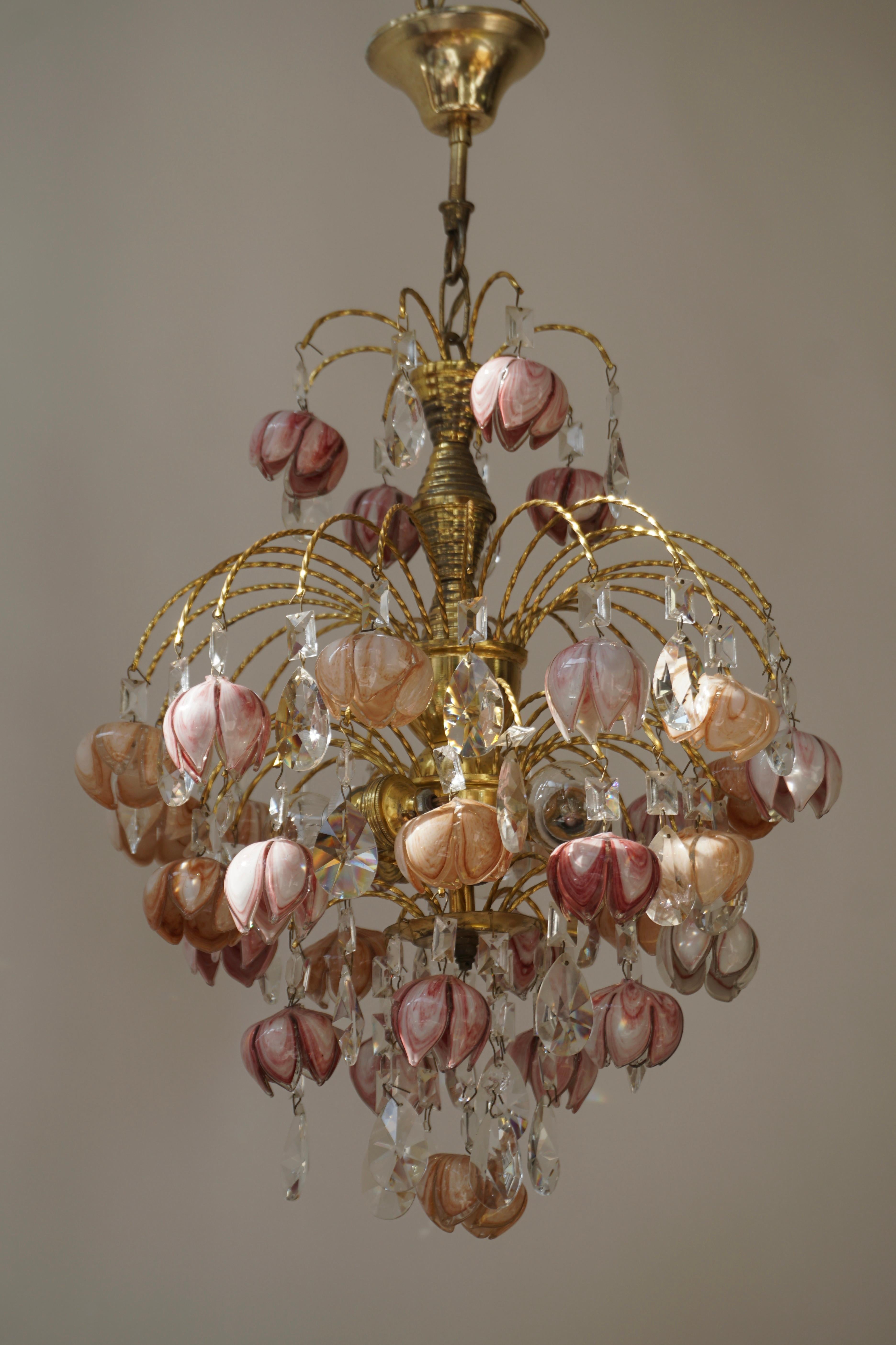 Pair of Murano Glass Floral Chandeliers, Italy, 1970s For Sale 5