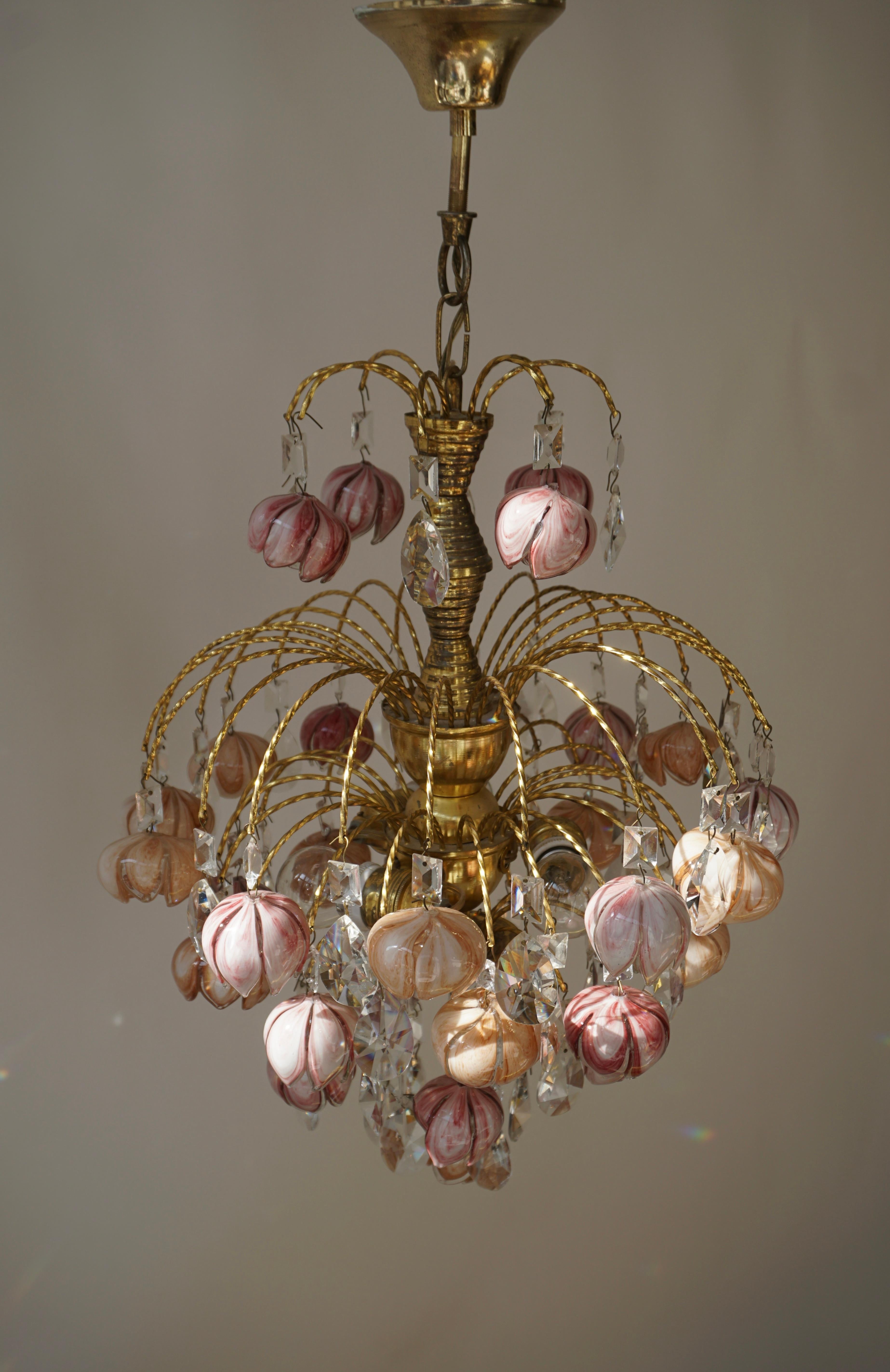 Pair of Murano Glass Floral Chandeliers, Italy, 1970s For Sale 6
