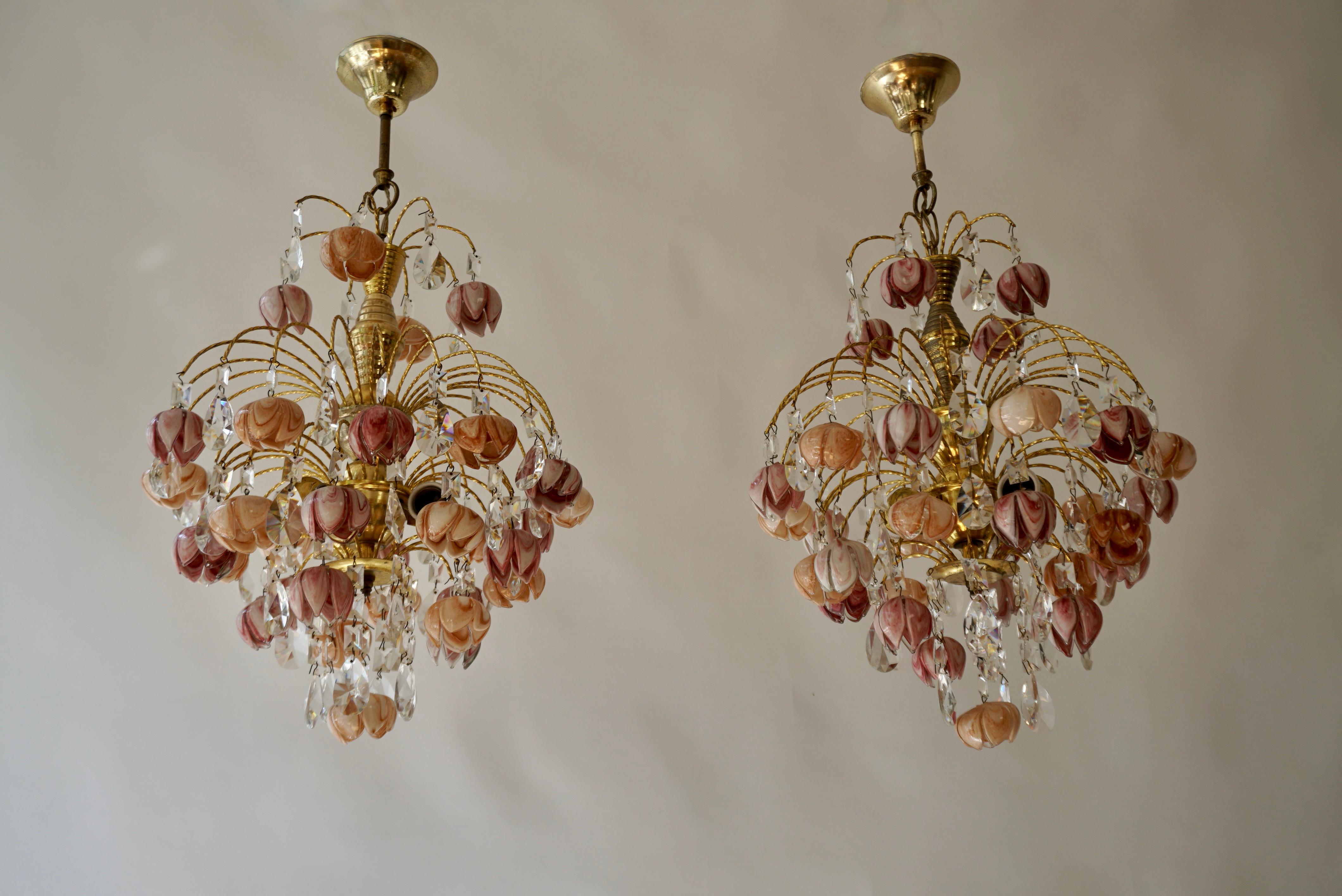 Pair of Murano Glass Floral Chandeliers, Italy, 1970s For Sale 9