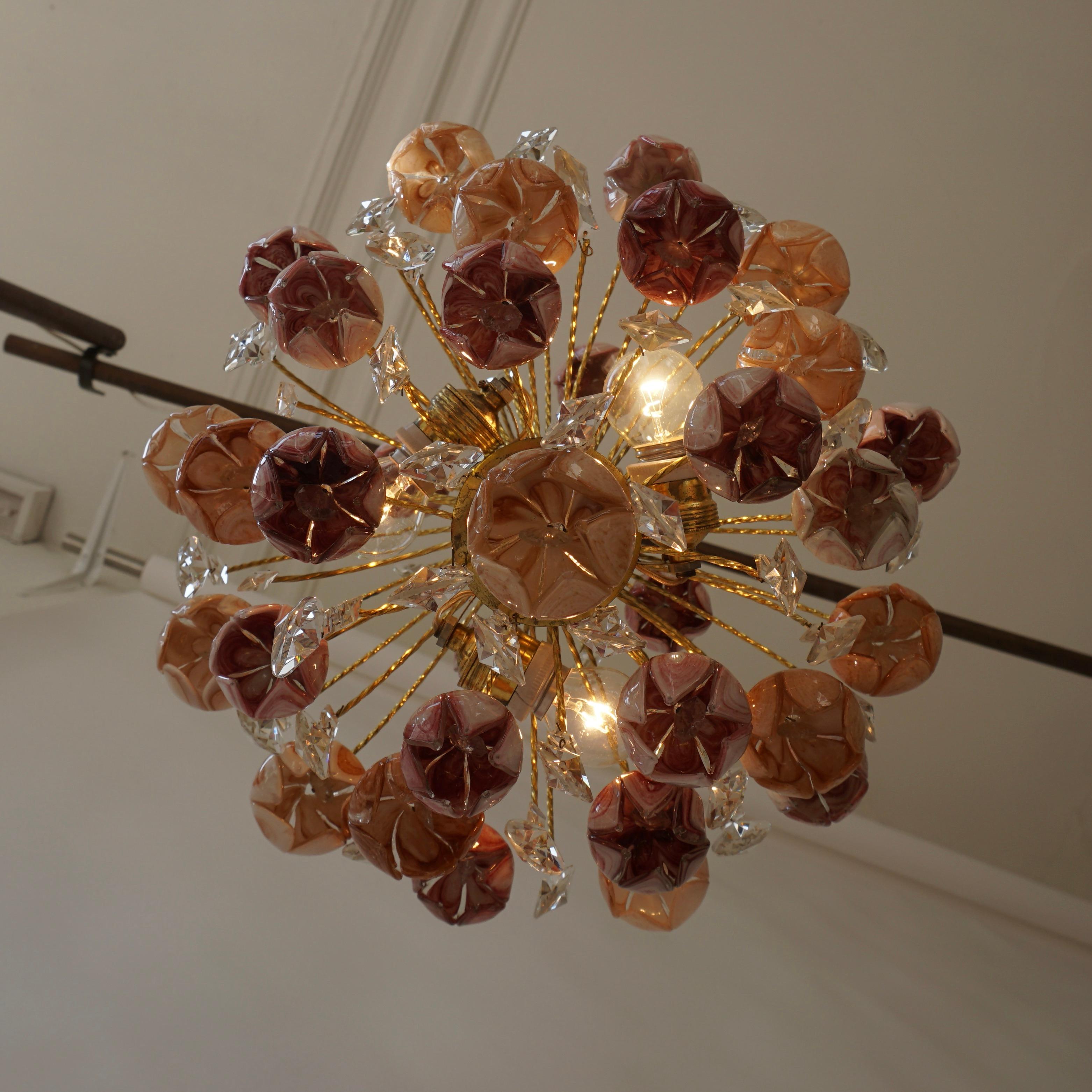Pair of Murano Glass Floral Chandeliers, Italy, 1970s For Sale 7