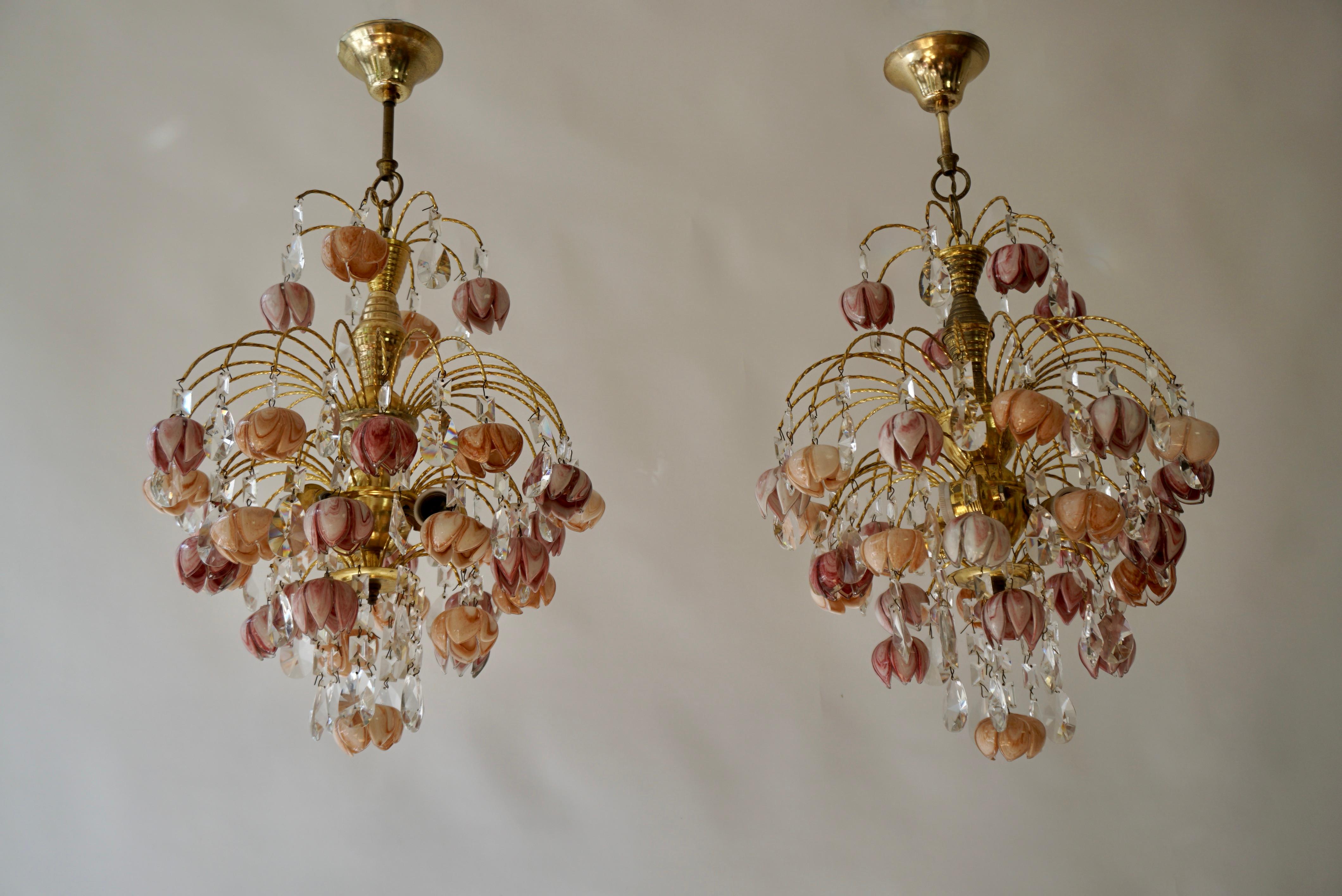 Pair of Murano Glass Floral Chandeliers, Italy, 1970s For Sale 10