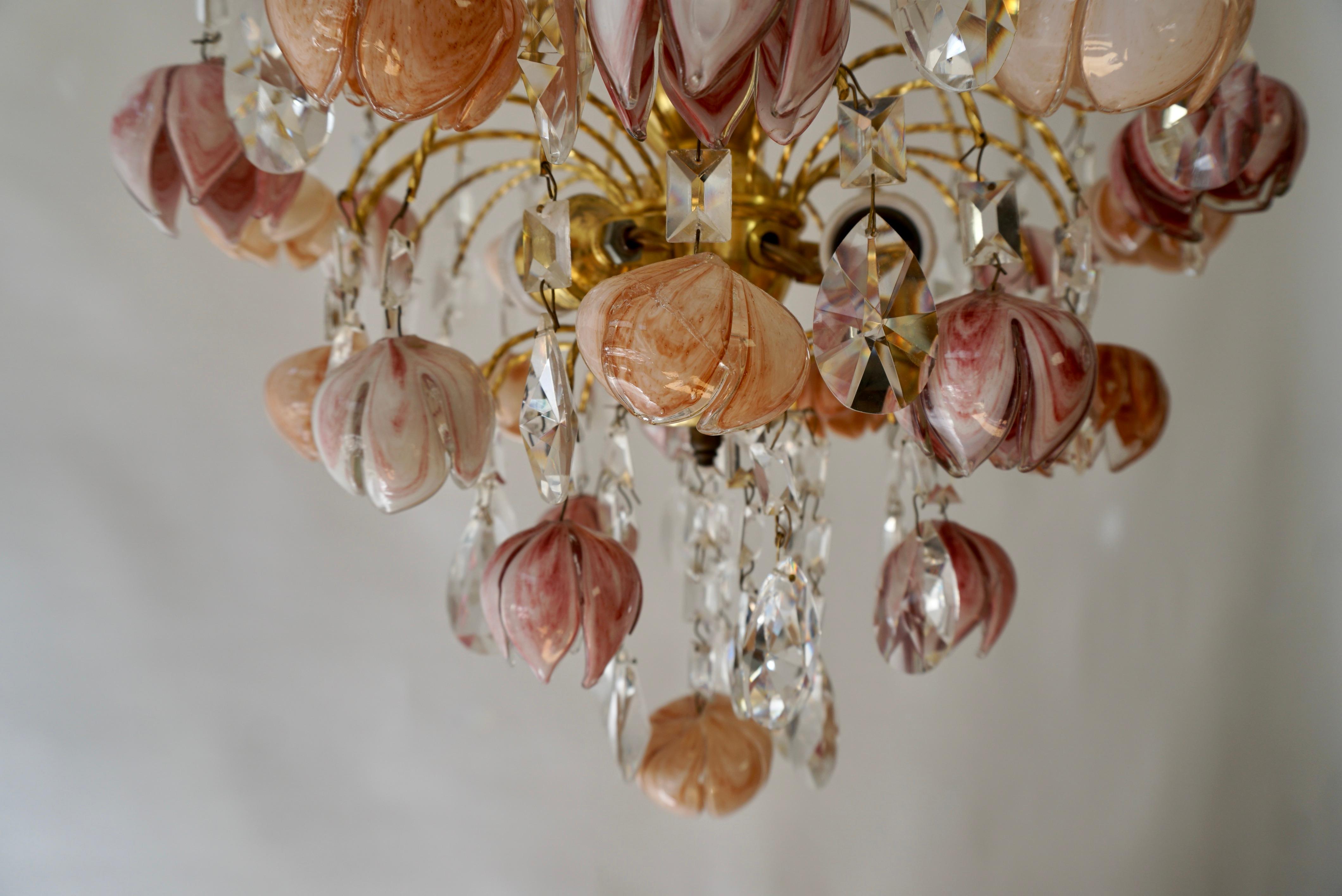Pair of Murano Glass Floral Chandeliers, Italy, 1970s For Sale 11