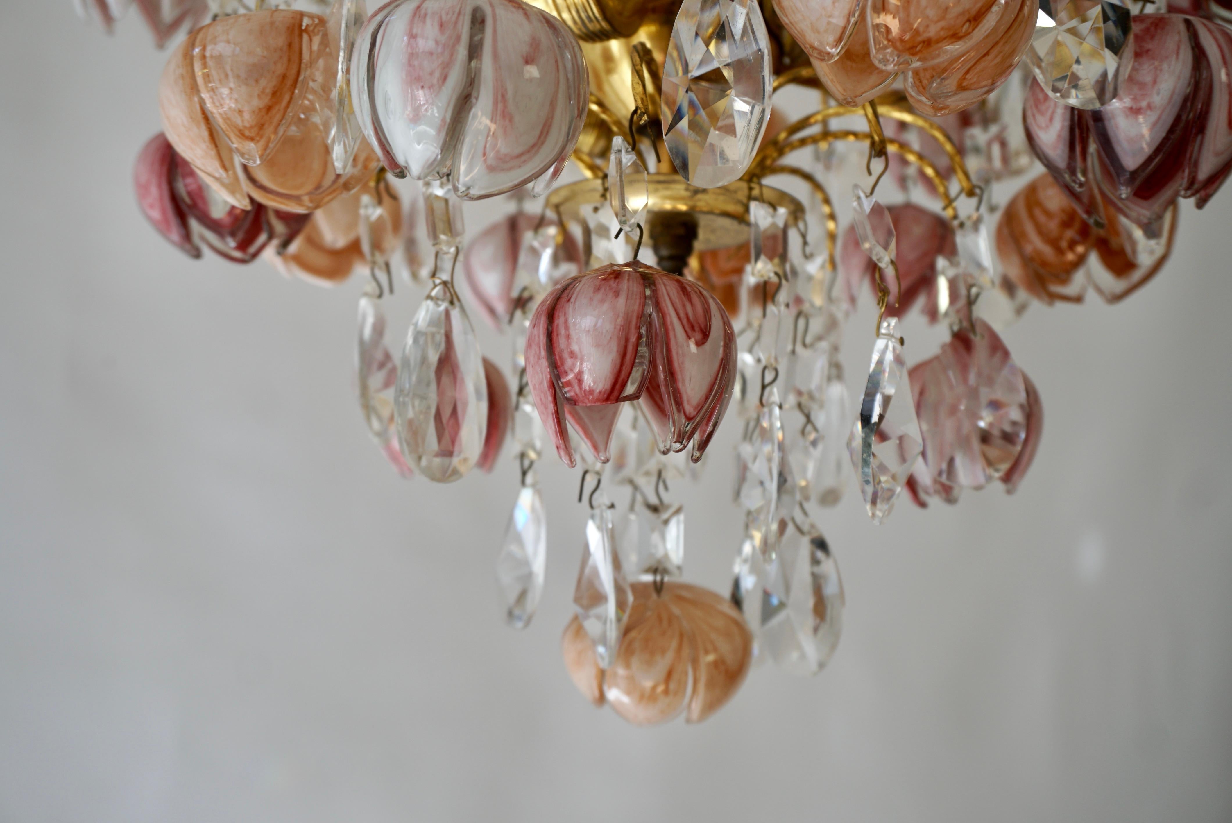 Pair of Murano Glass Floral Chandeliers, Italy, 1970s For Sale 12