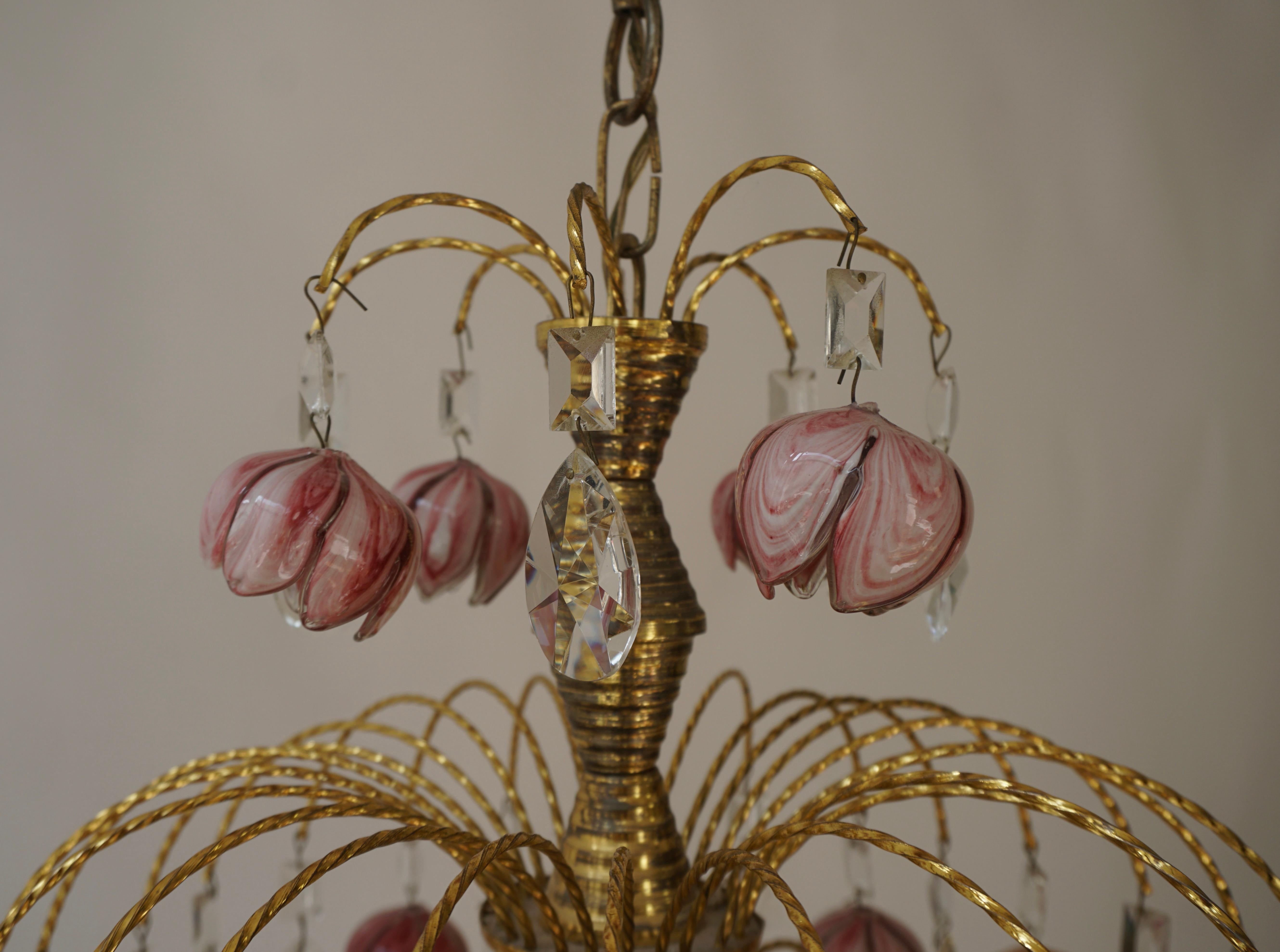 Pair of Murano Glass Floral Chandeliers, Italy, 1970s For Sale 8