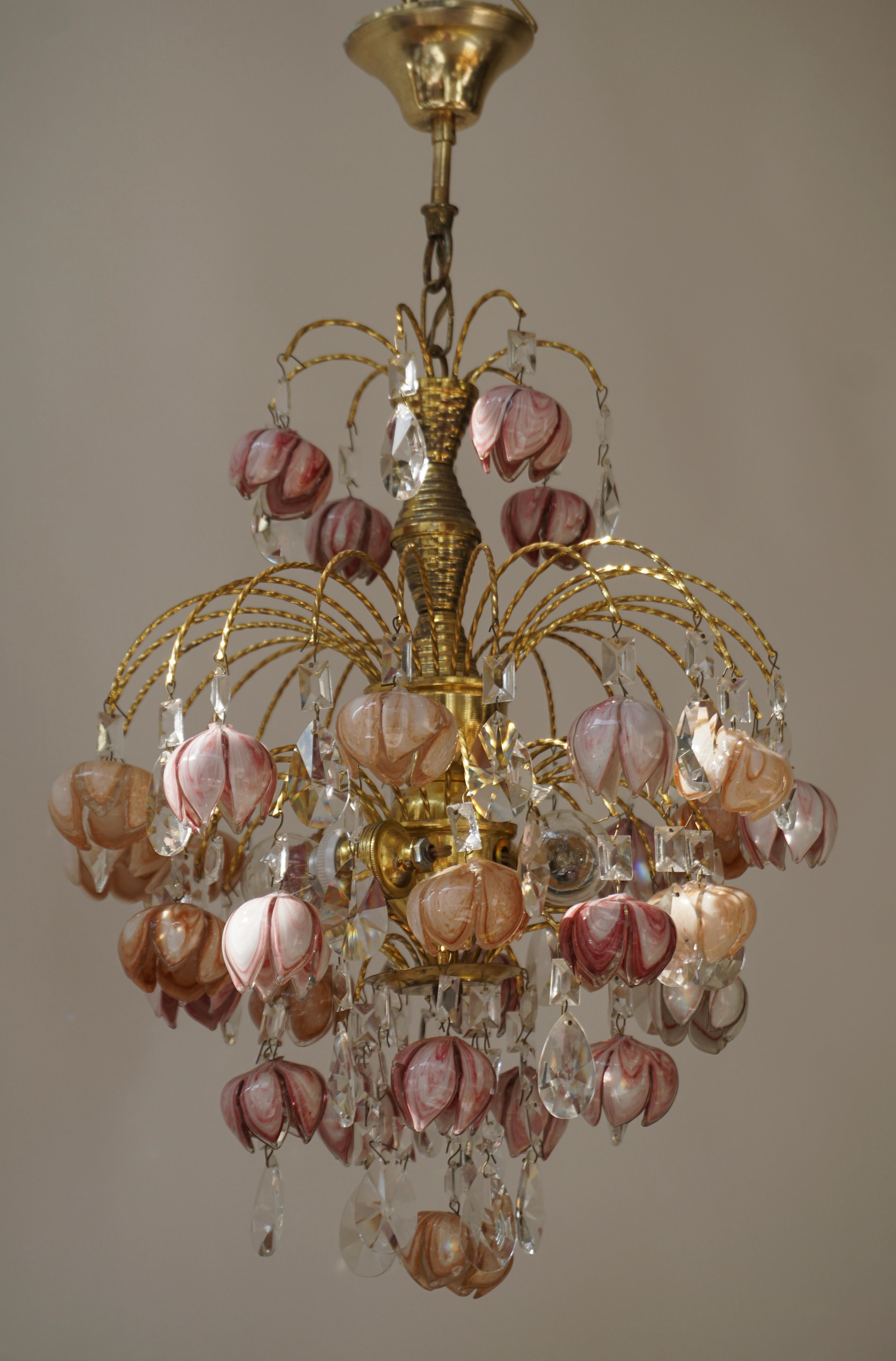 Mid-Century Modern Pair of Murano Glass Floral Chandeliers, Italy, 1970s For Sale
