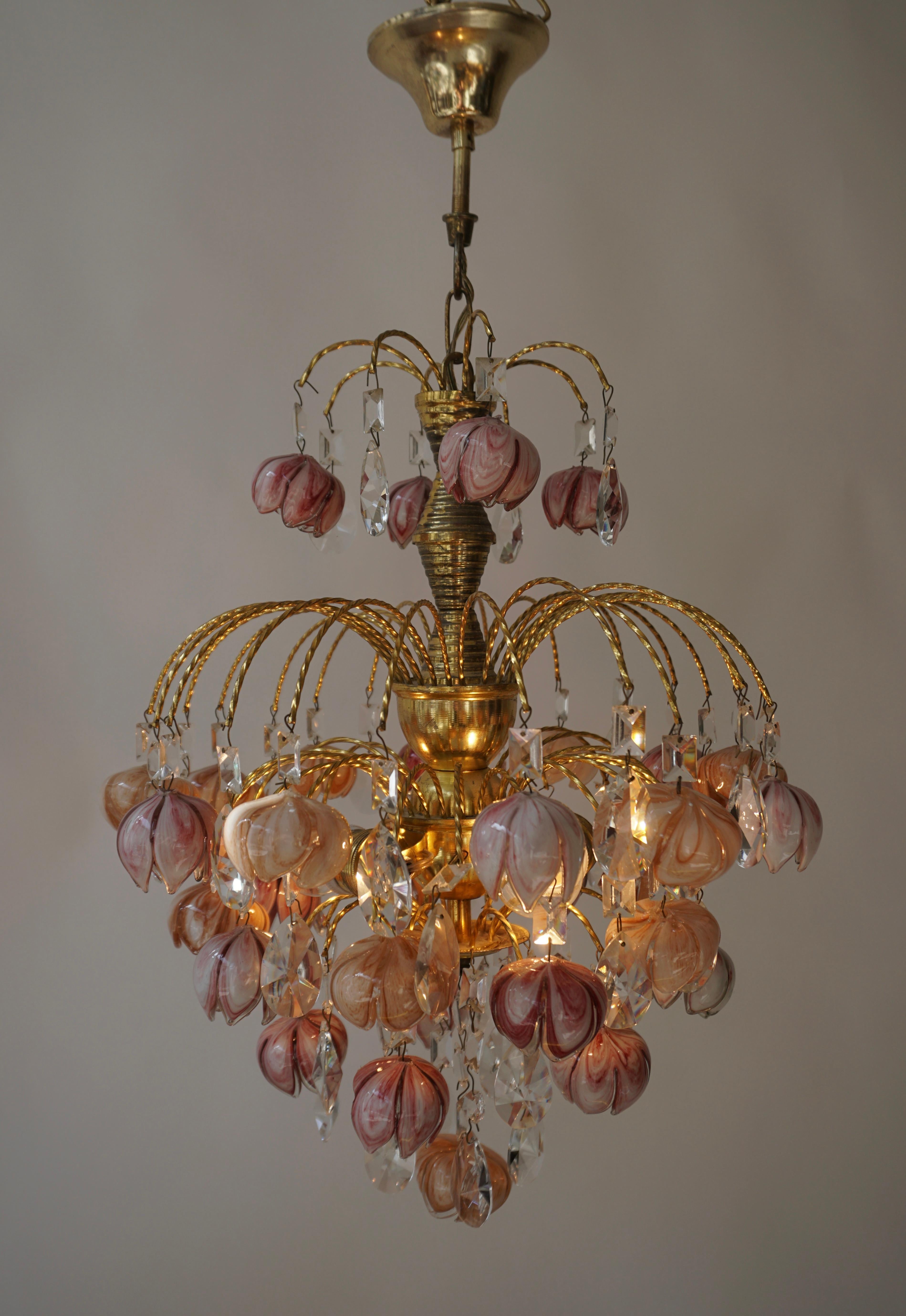 Italian Pair of Murano Glass Floral Chandeliers, Italy, 1970s For Sale