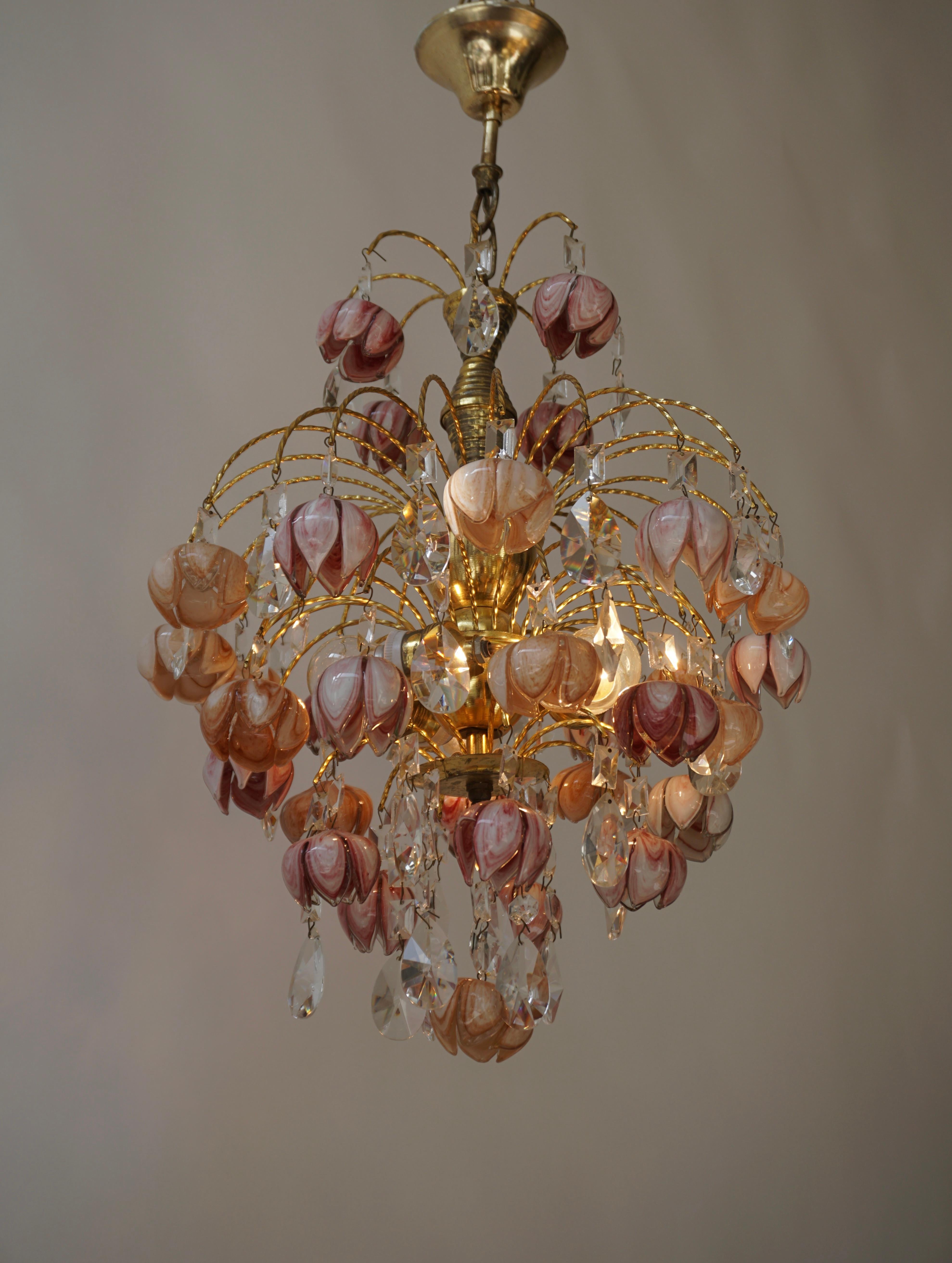 Pair of Murano Glass Floral Chandeliers, Italy, 1970s In Good Condition For Sale In Antwerp, BE