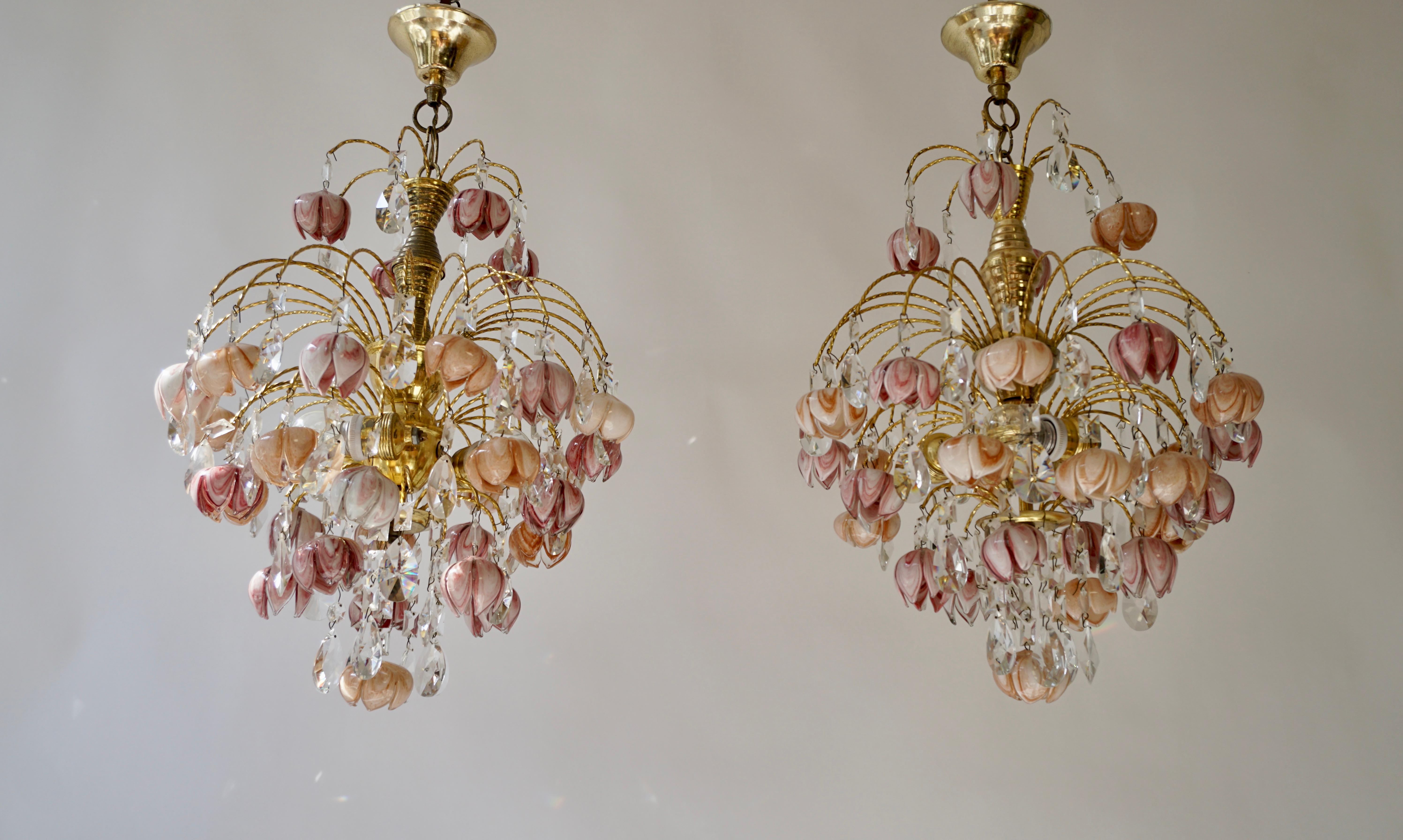20th Century Pair of Murano Glass Floral Chandeliers, Italy, 1970s For Sale