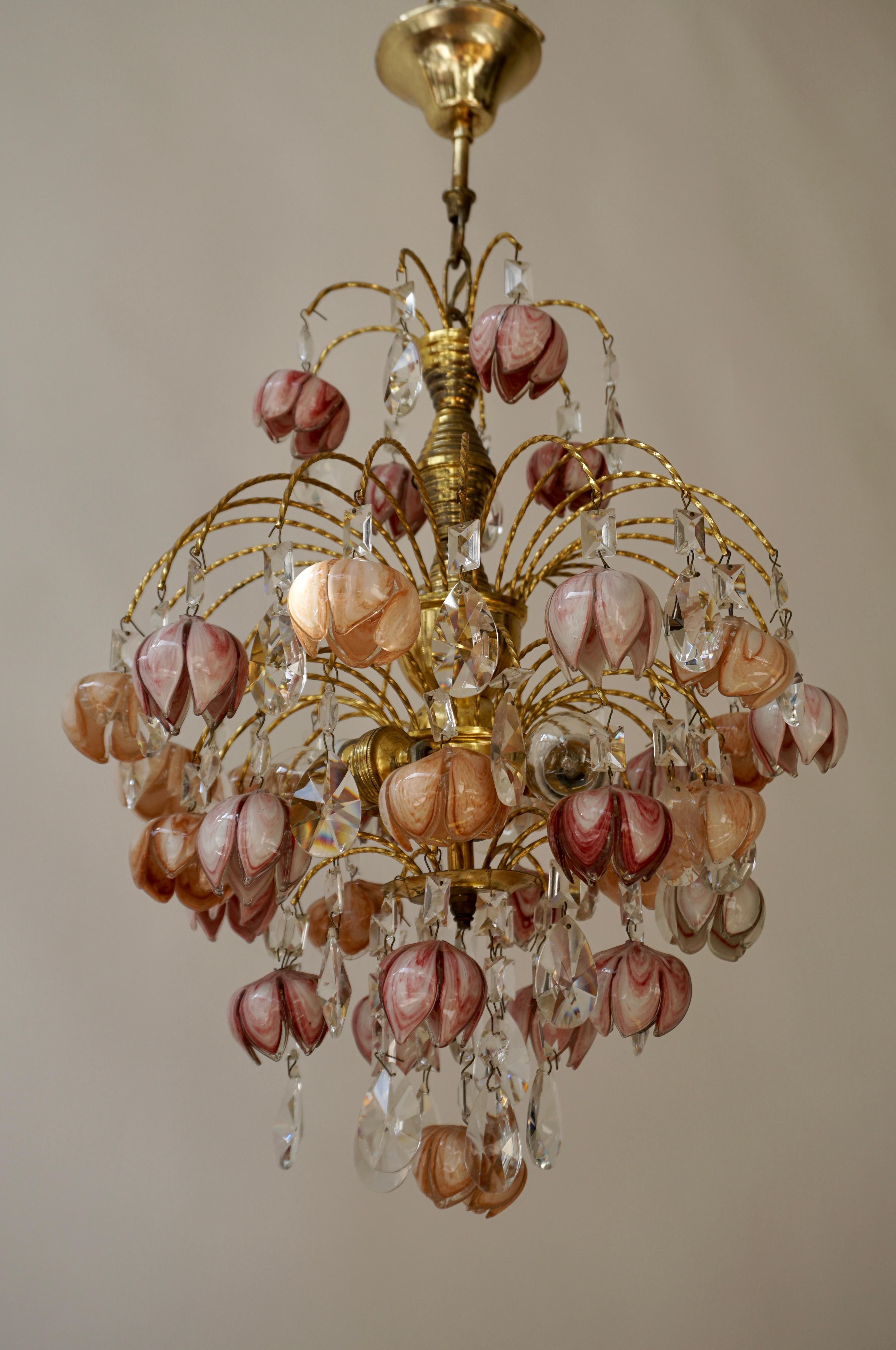 Pair of Murano Glass Floral Chandeliers, Italy, 1970s For Sale 2