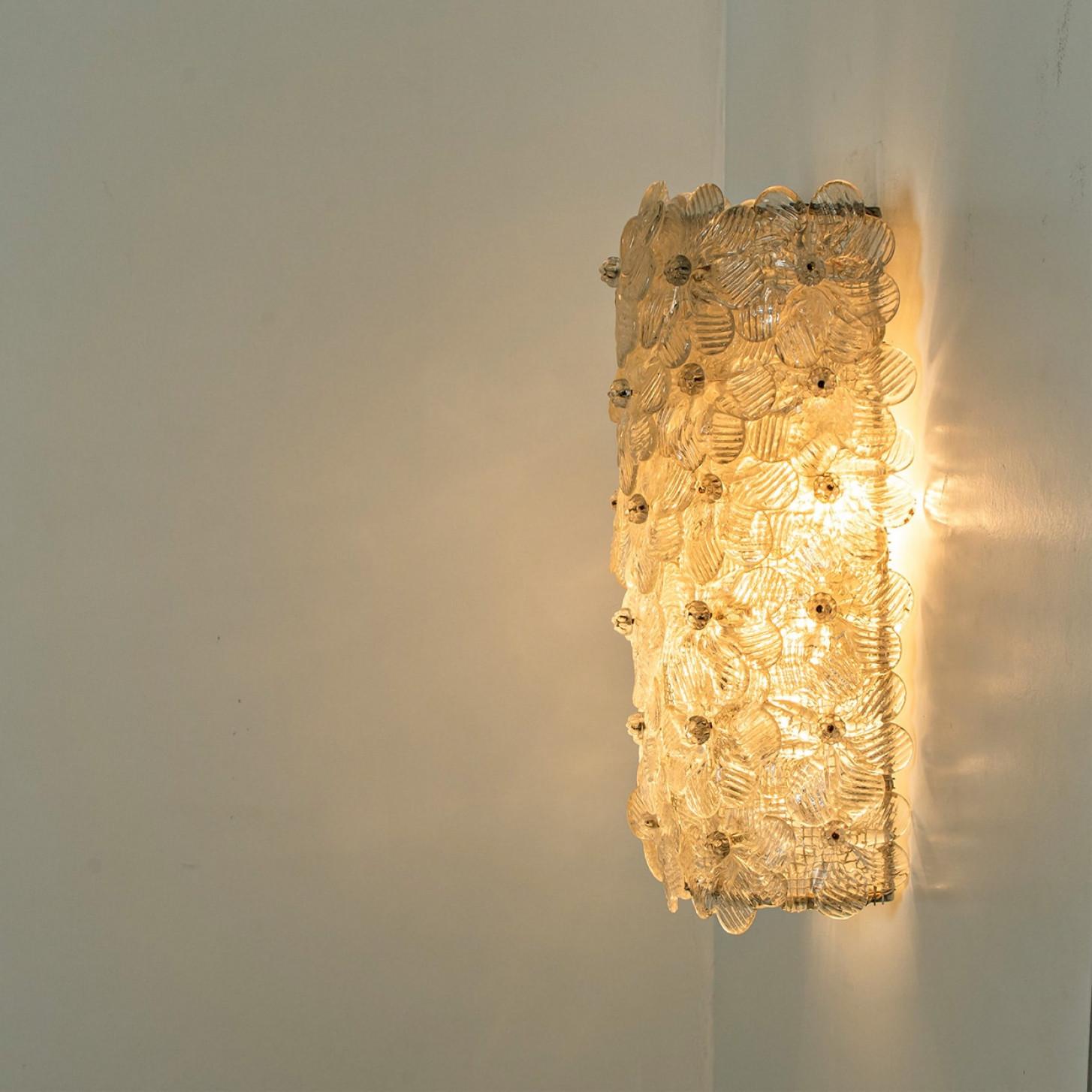 Pair of  Murano Glass Floral Wall Sconces, Italy 1960s For Sale 4