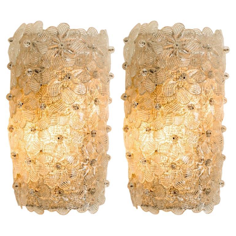 Paar von  Murano-Glas-Wandleuchter mit Blumen, Italien 1960er Jahre im Angebot