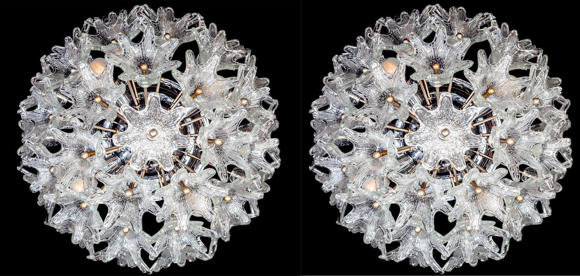 Pair of Murano Glass Flower Sputnik Chandelier by Venini for VeArt, Italy, 1960s 4