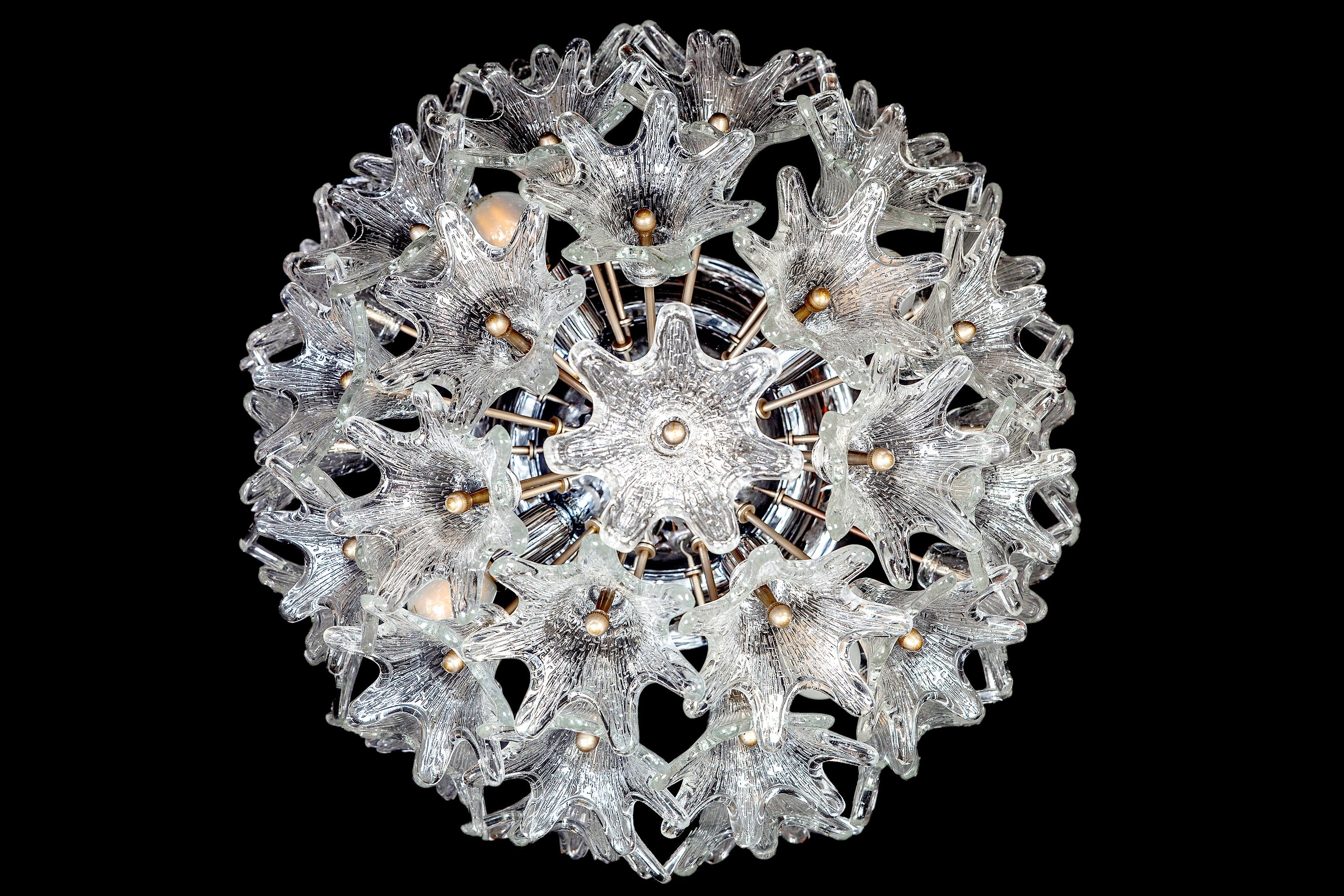 Pair of Murano Glass Flower Sputnik Chandelier by Venini for VeArt, Italy, 1960s 5