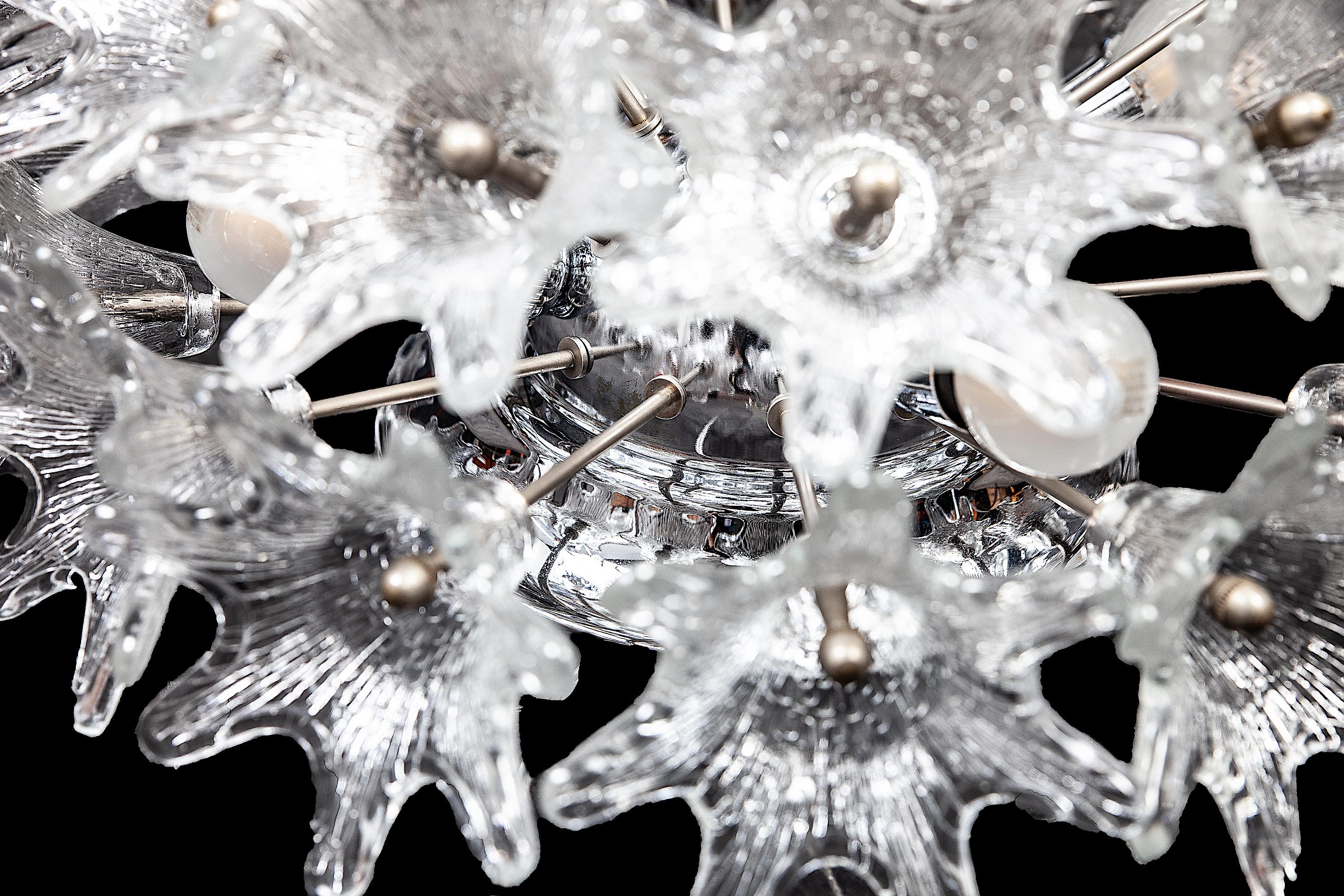 Blown Glass Pair of Murano Glass Flower Sputnik Chandelier by Venini for VeArt, Italy, 1960s