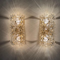 Pair of Murano glass flower wall lamps sconce by Ernst Palme , Germany , 1970s