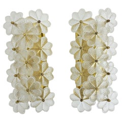Pair of Murano glass flower wall lamps sconce by Ernst Palme , Germany , 1970s