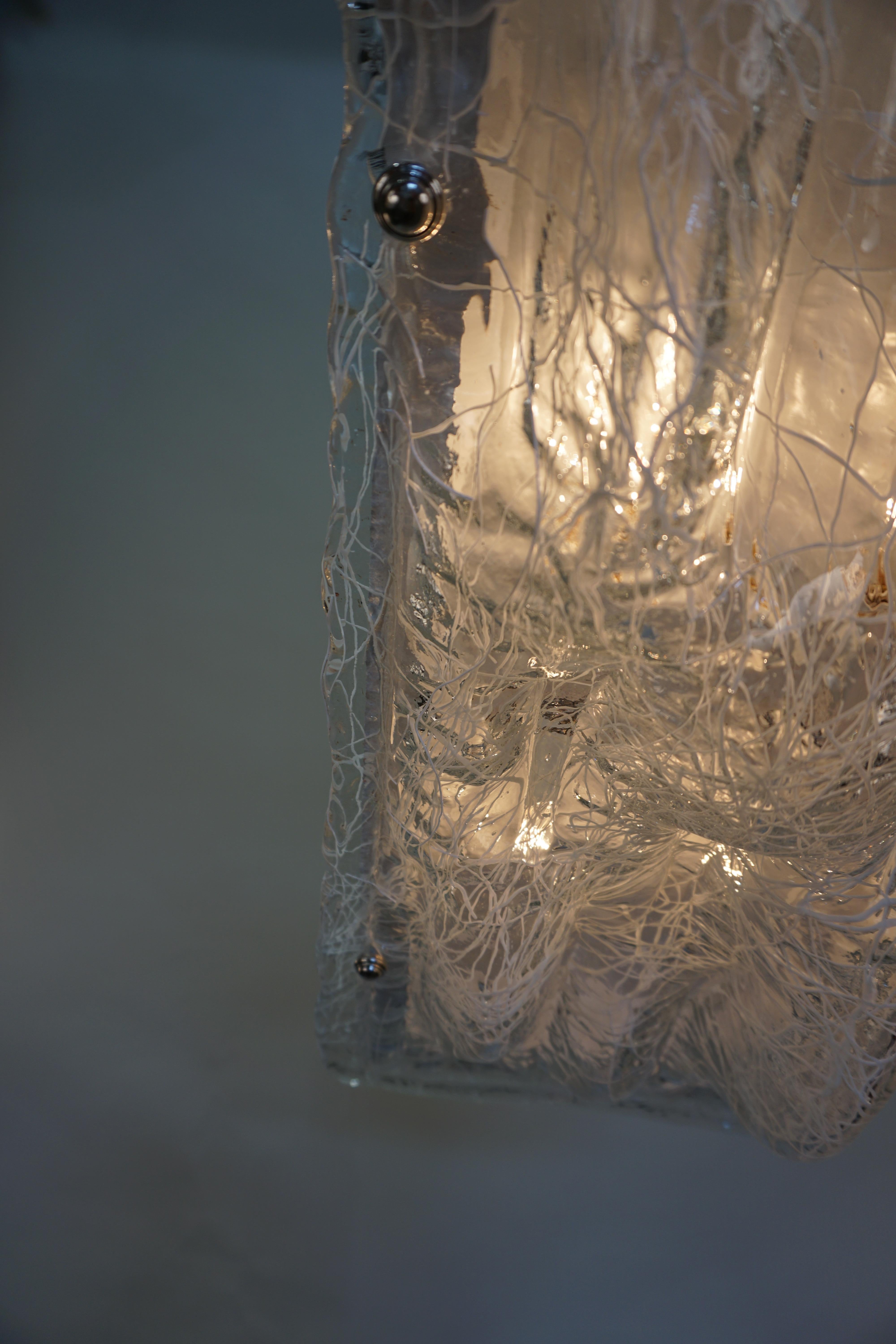 Italian Pair of Murano Glass Flush Mount Light Fixture For Sale