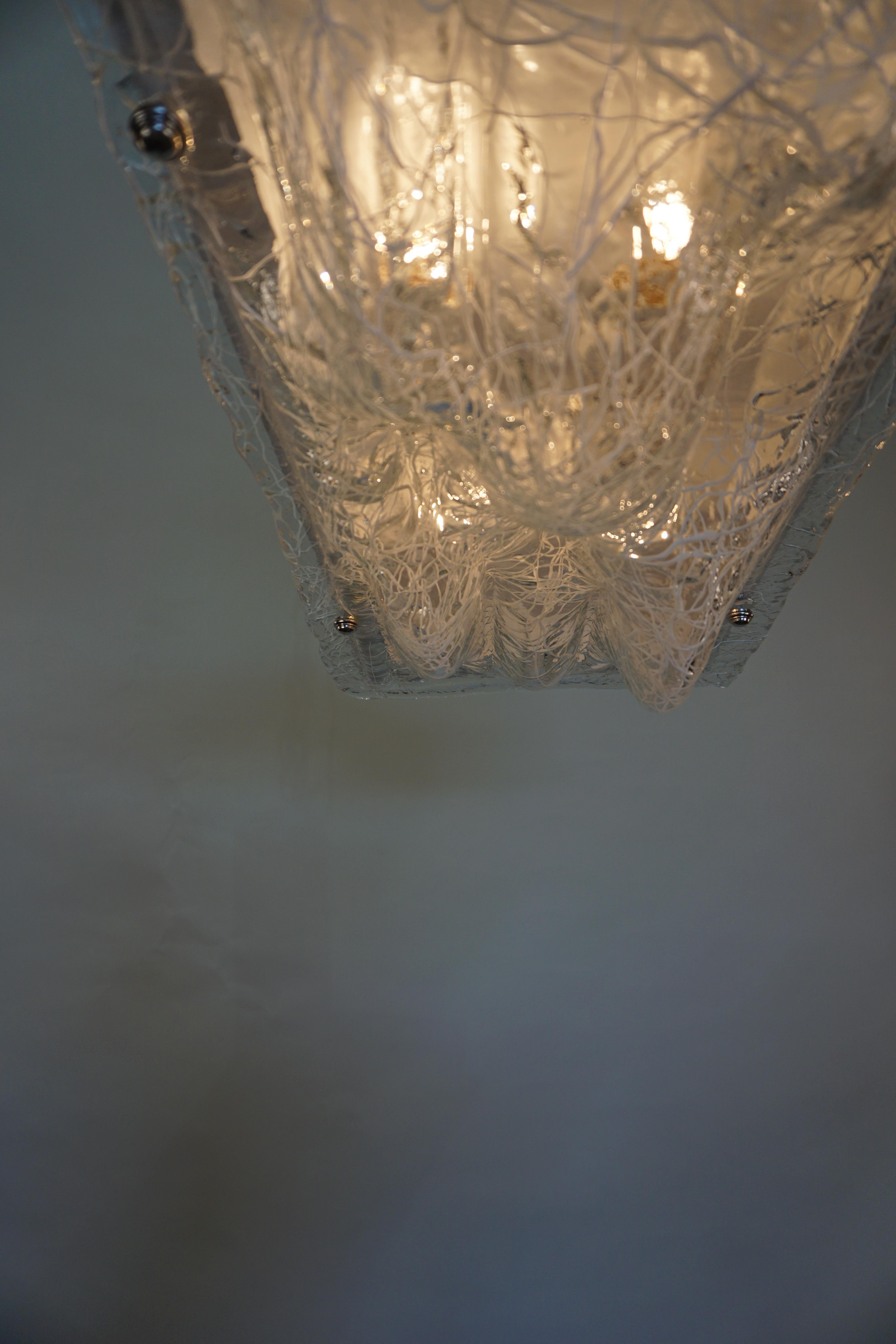 Blown Glass Pair of Murano Glass Flush Mount Light Fixture For Sale