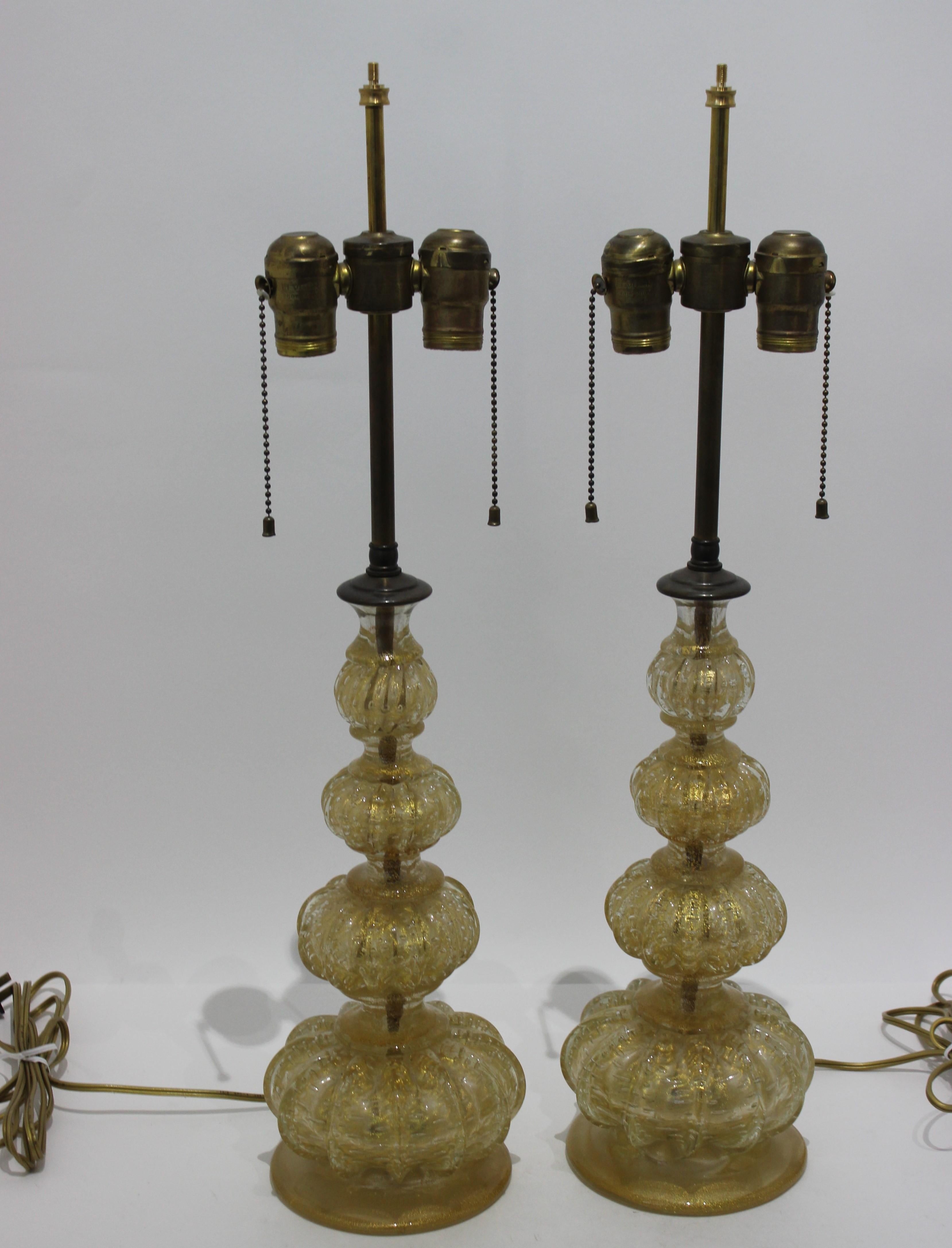 This stylish and chic pair of 1920s Barovier et Toso Murano glasss table lamps will make a definite statement with the use of material, technique and form.

Note: They have been professionally rewired.