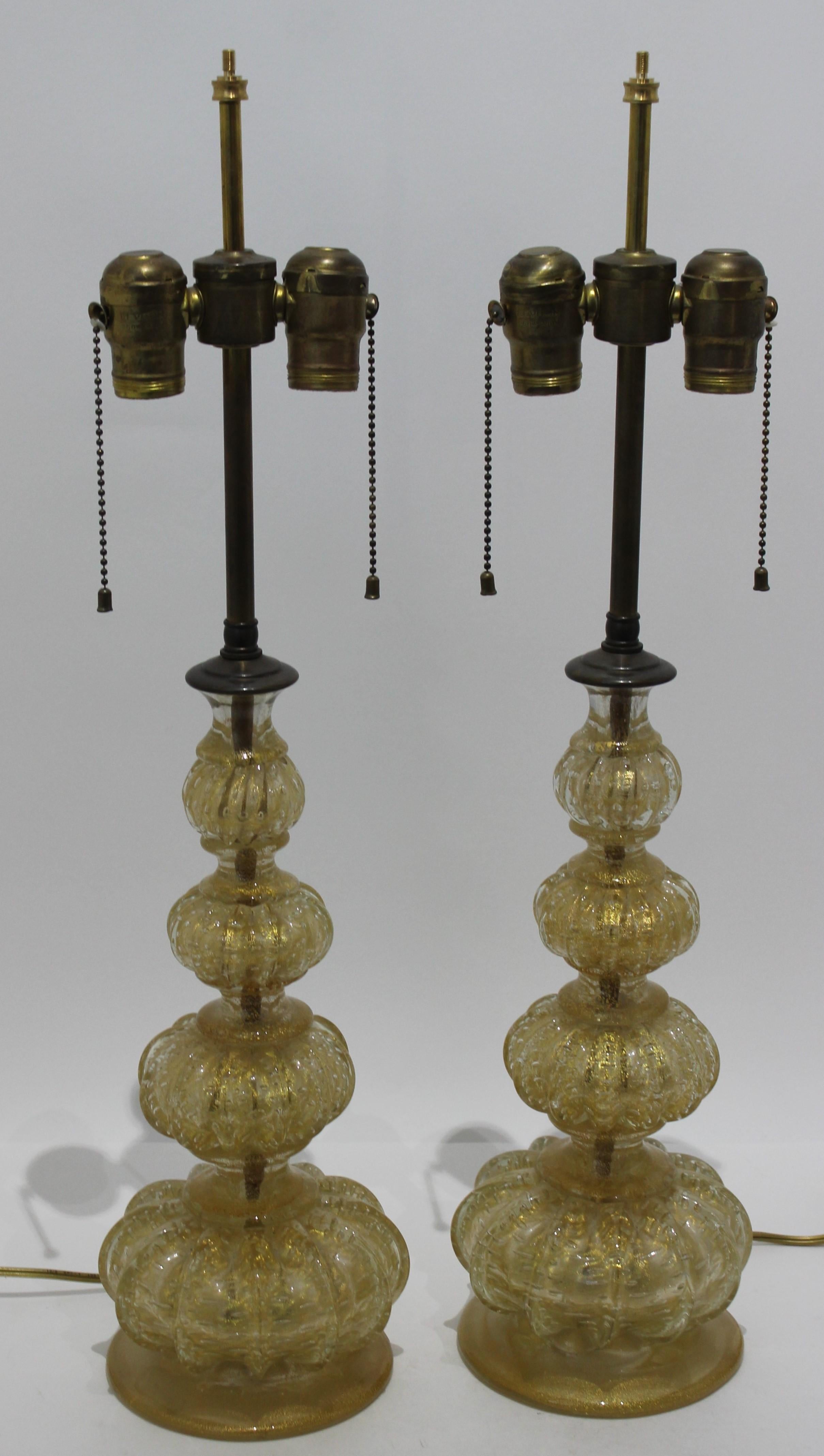 Art Deco Pair Murano Glass Lamps by Barovier et Toso For Sale