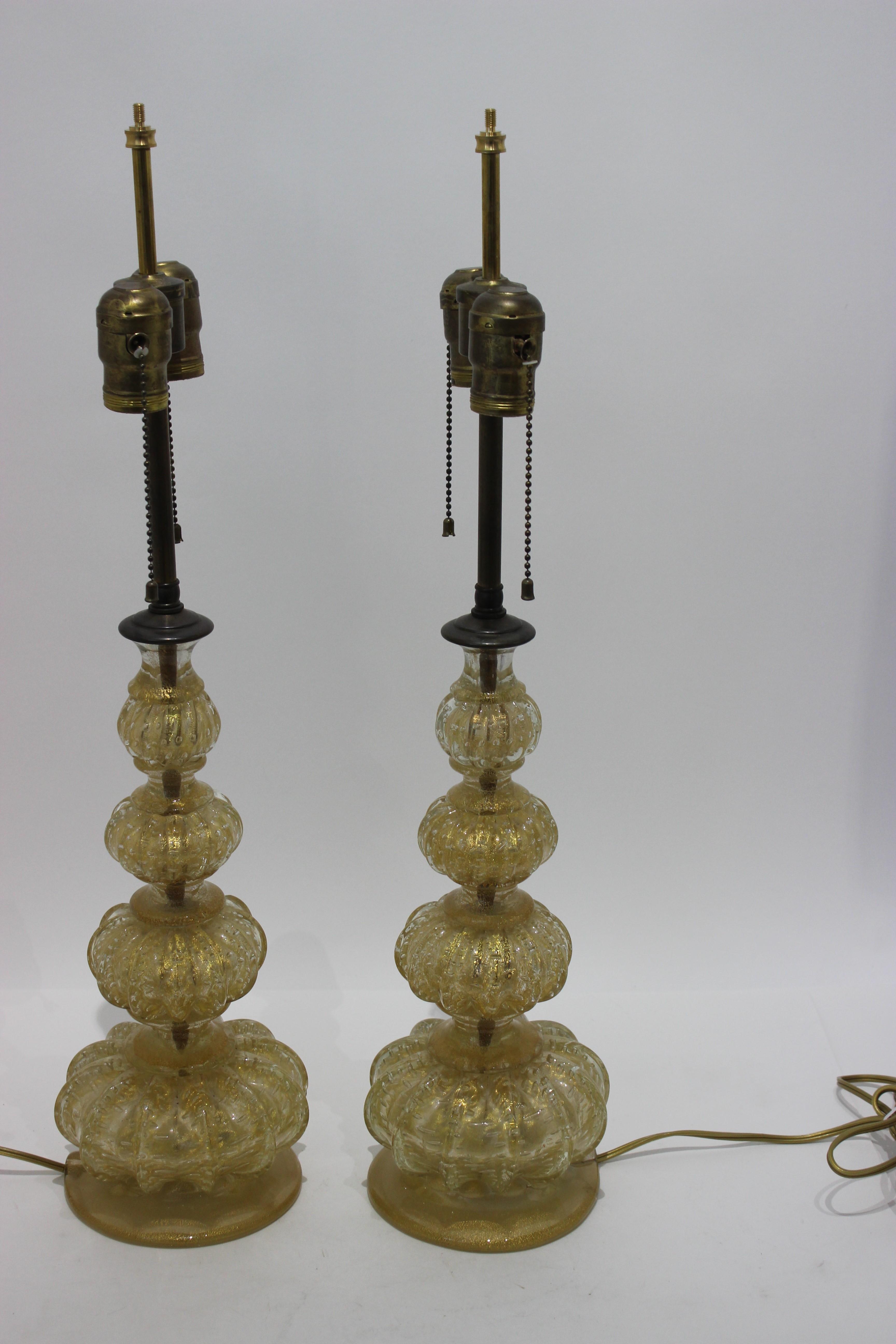 Italian Pair Murano Glass Lamps by Barovier et Toso For Sale
