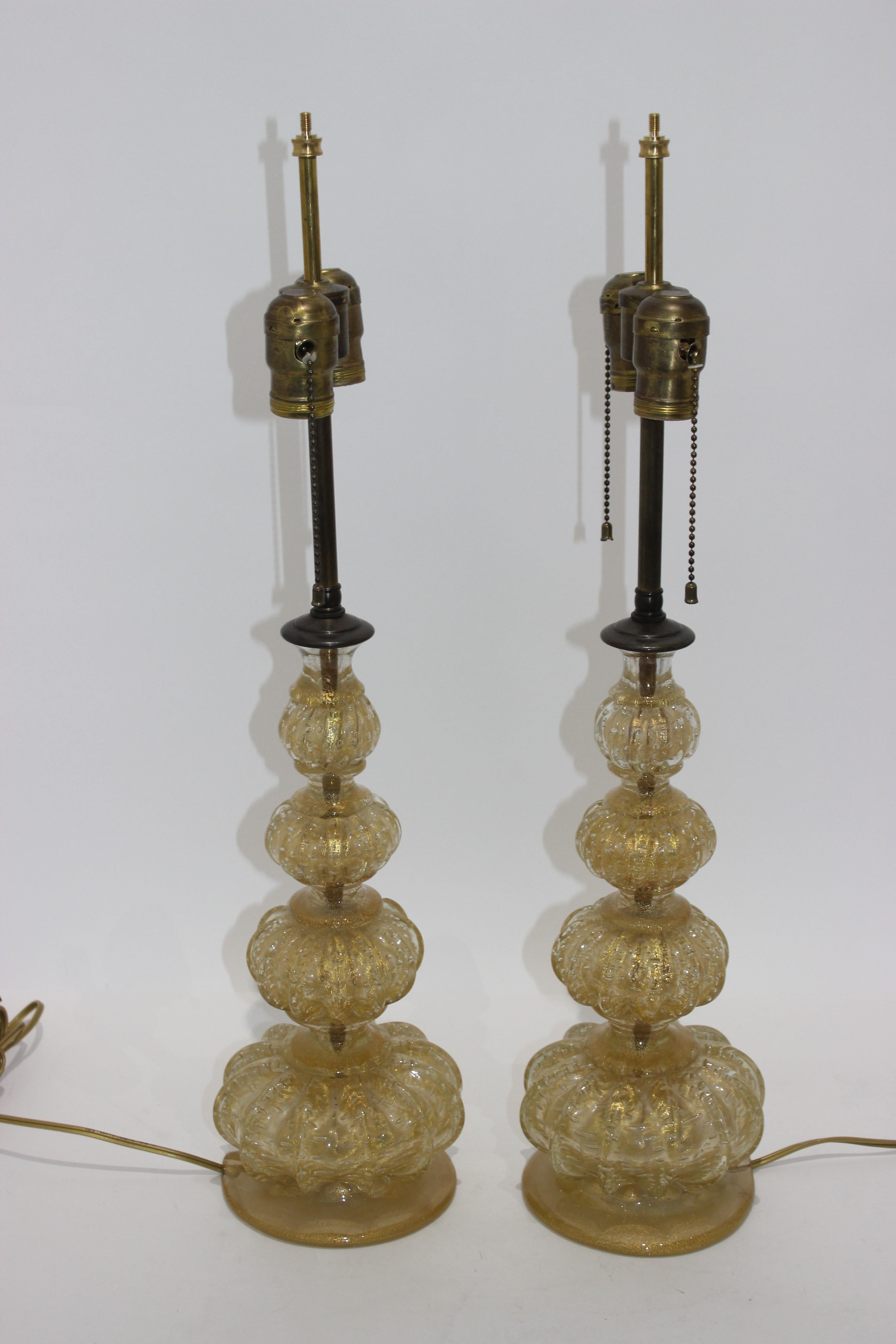 Pair Murano Glass Lamps by Barovier et Toso For Sale 1