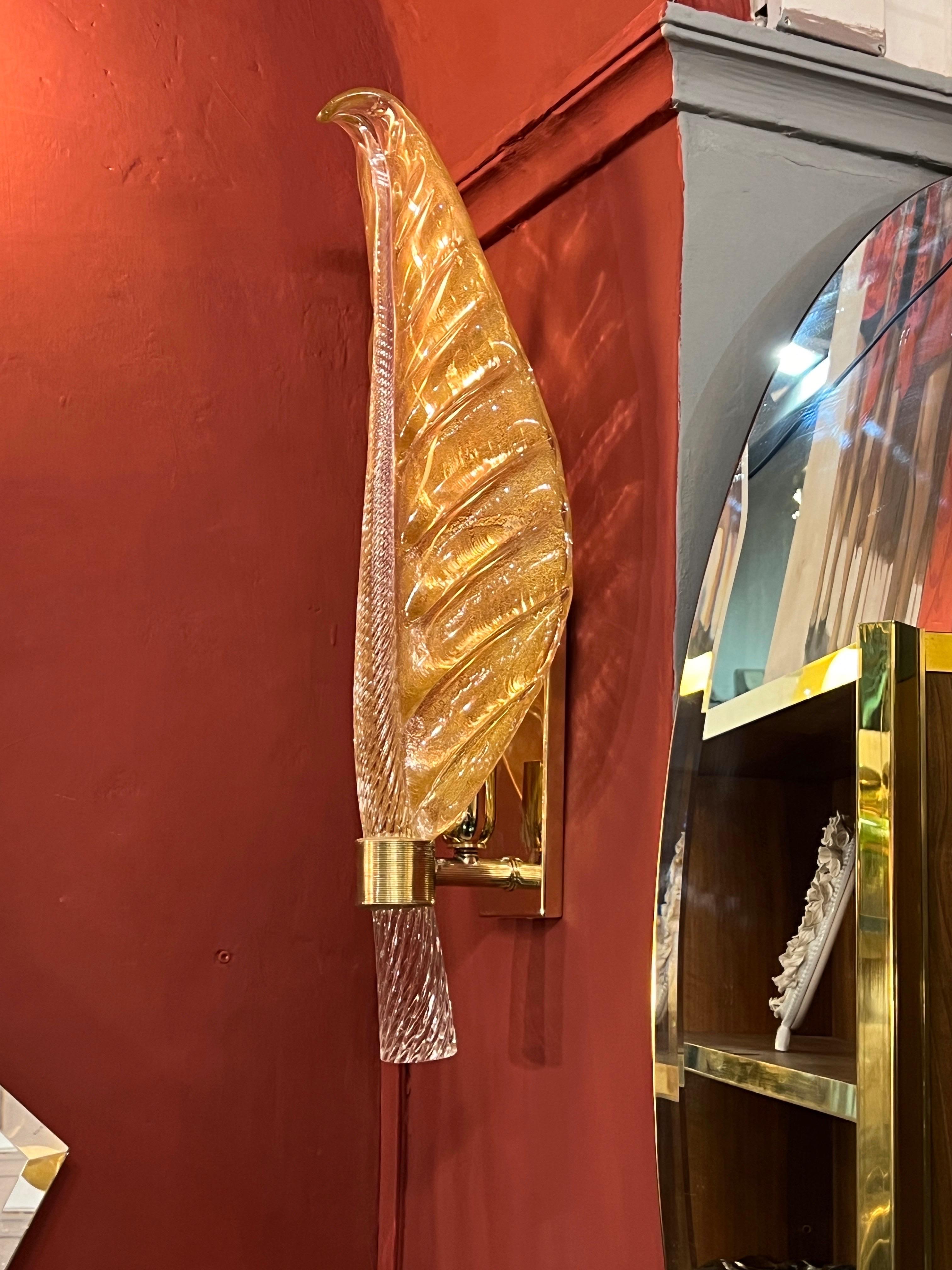 Coppia di lampade in vetro di Murano a foglia d'oro, anni '40 in vendita 11