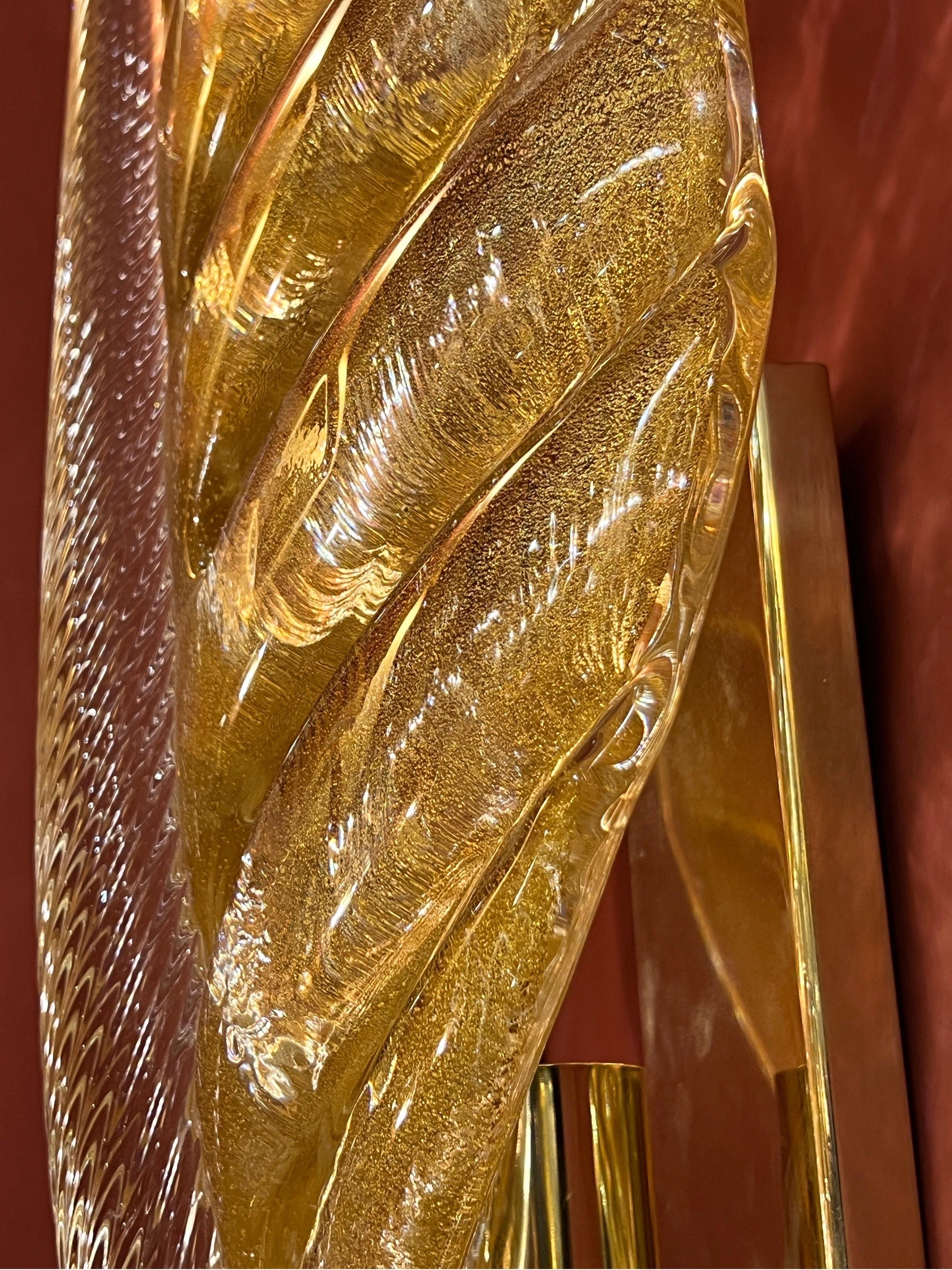 Coppia di lampade in vetro di Murano a foglia d'oro, anni '40 in vendita 12