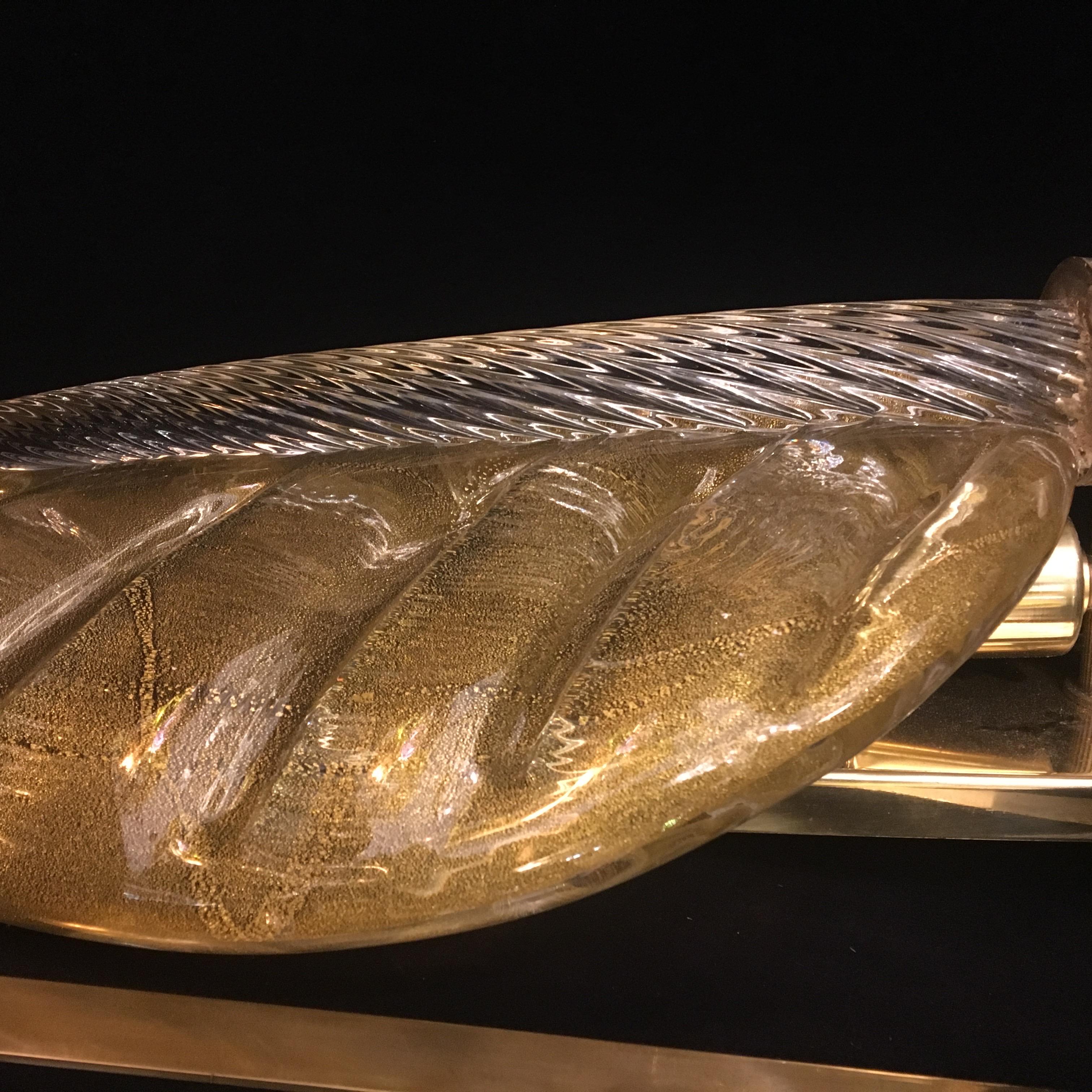 Coppia di lampade in vetro di Murano a foglia d'oro, anni '40 in vendita 2