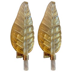 Pair of Murano Glass Gold Leaf Sconces, 1940s