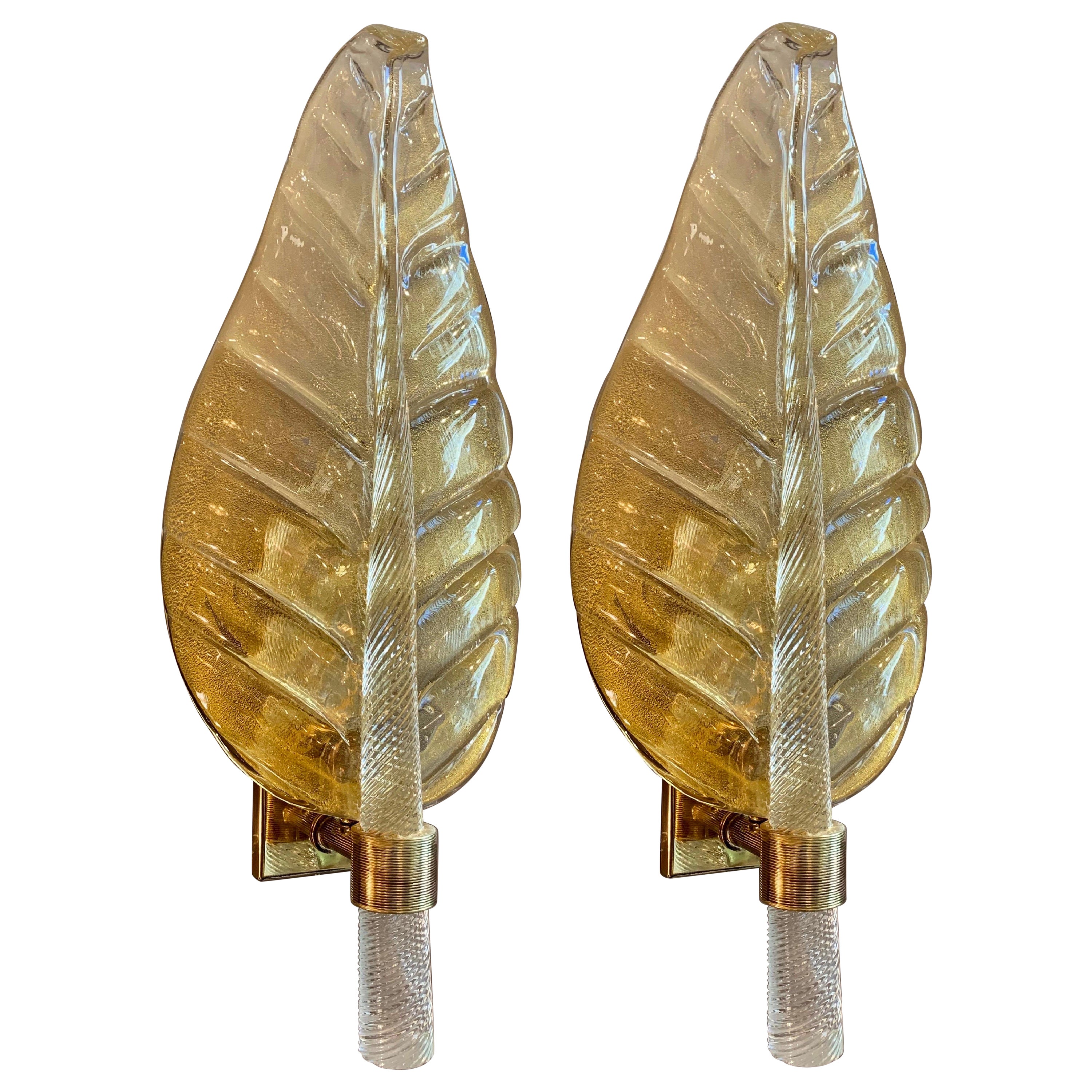 Coppia di lampade in vetro di Murano a foglia d'oro, anni '40 in vendita