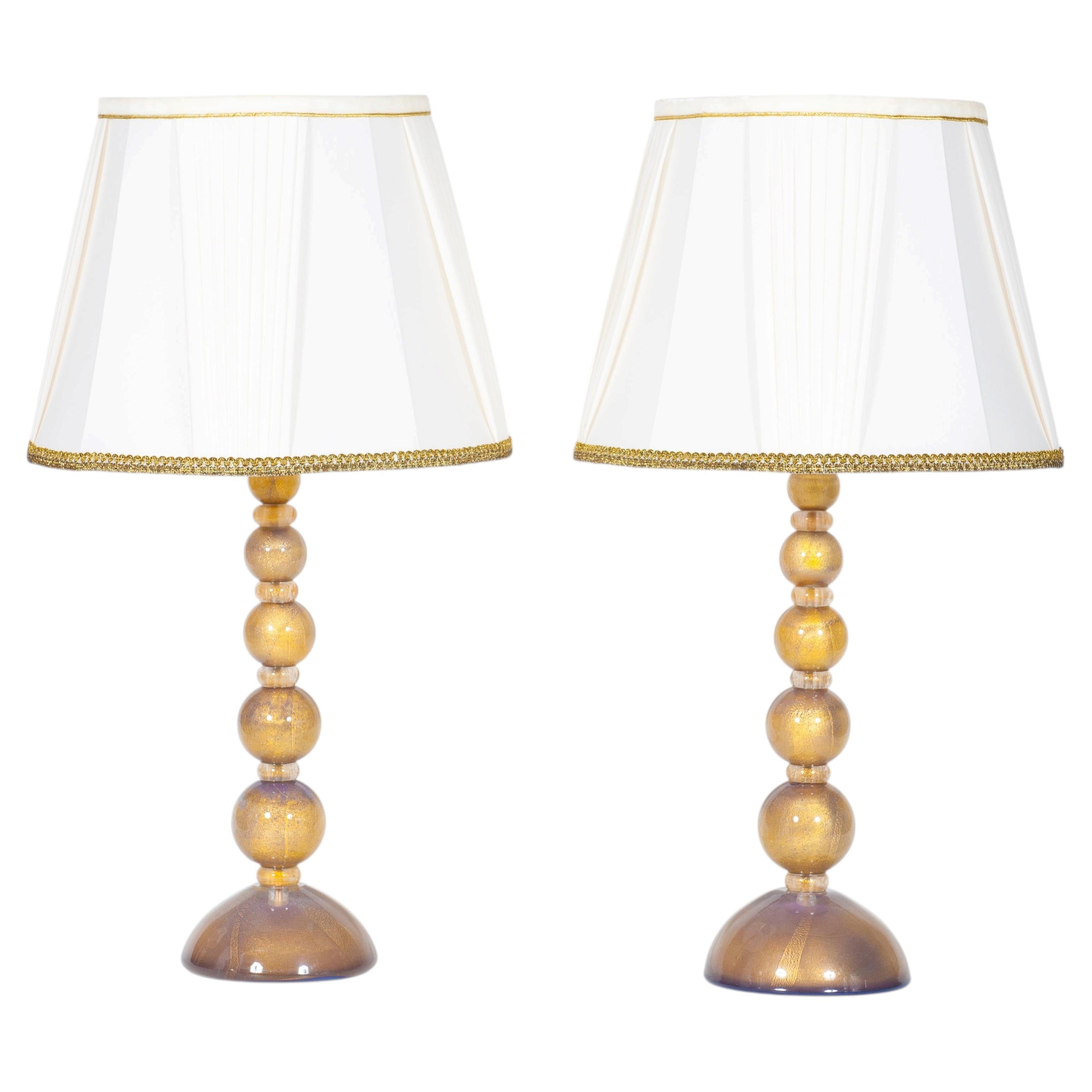 Paar Tischlampen aus Muranoglas mit Blattgold von Vintage Murano Gallery Srls, 2000er Jahre im Angebot
