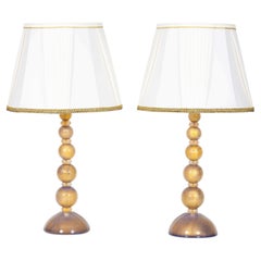 Coppia di lampade da tavolo in vetro di Murano a foglia d'oro di Vintage Murano Gallery Srls, anni 2000