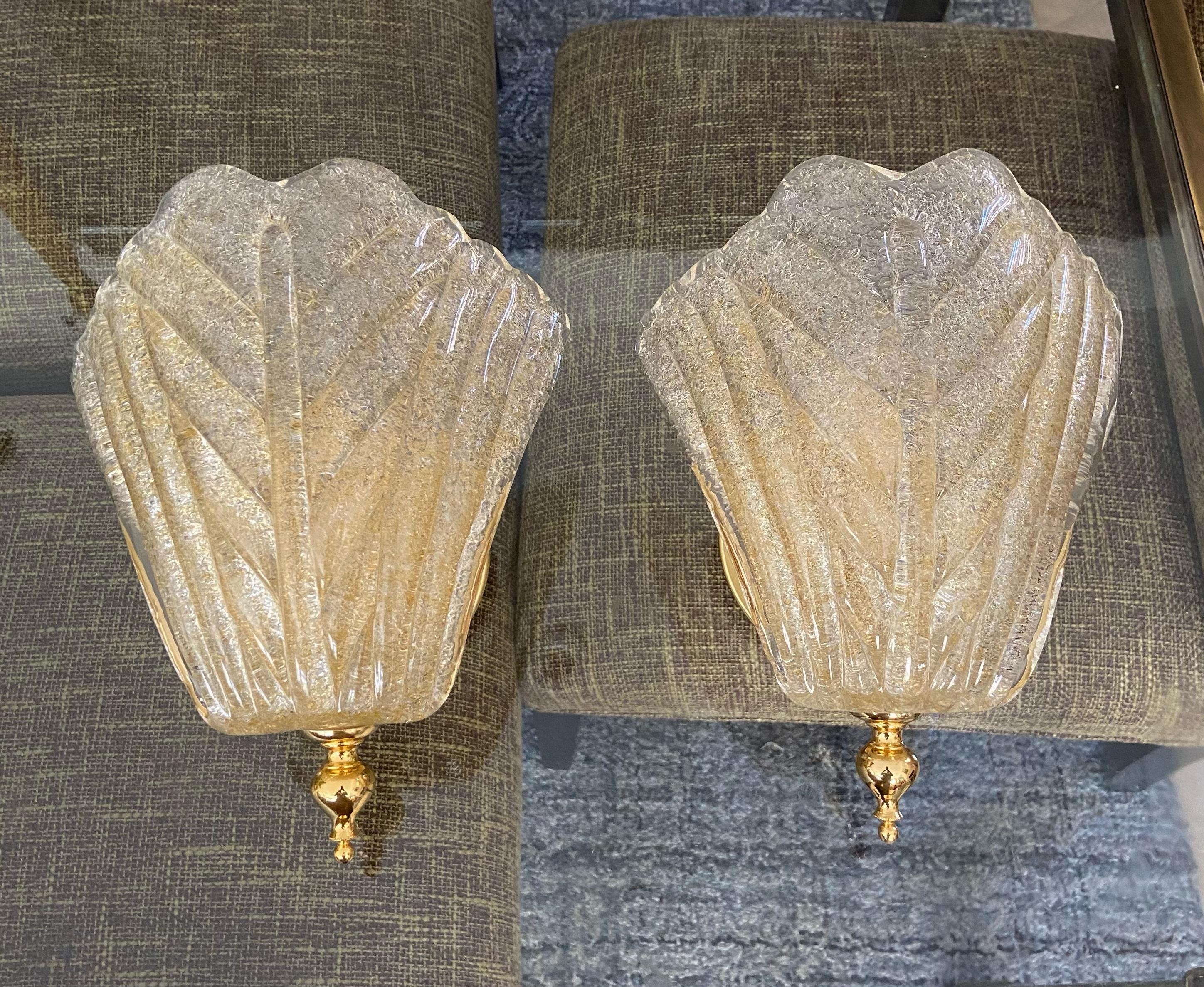 Pair of Murano Glass Gold Leaf Wall Sconces 12