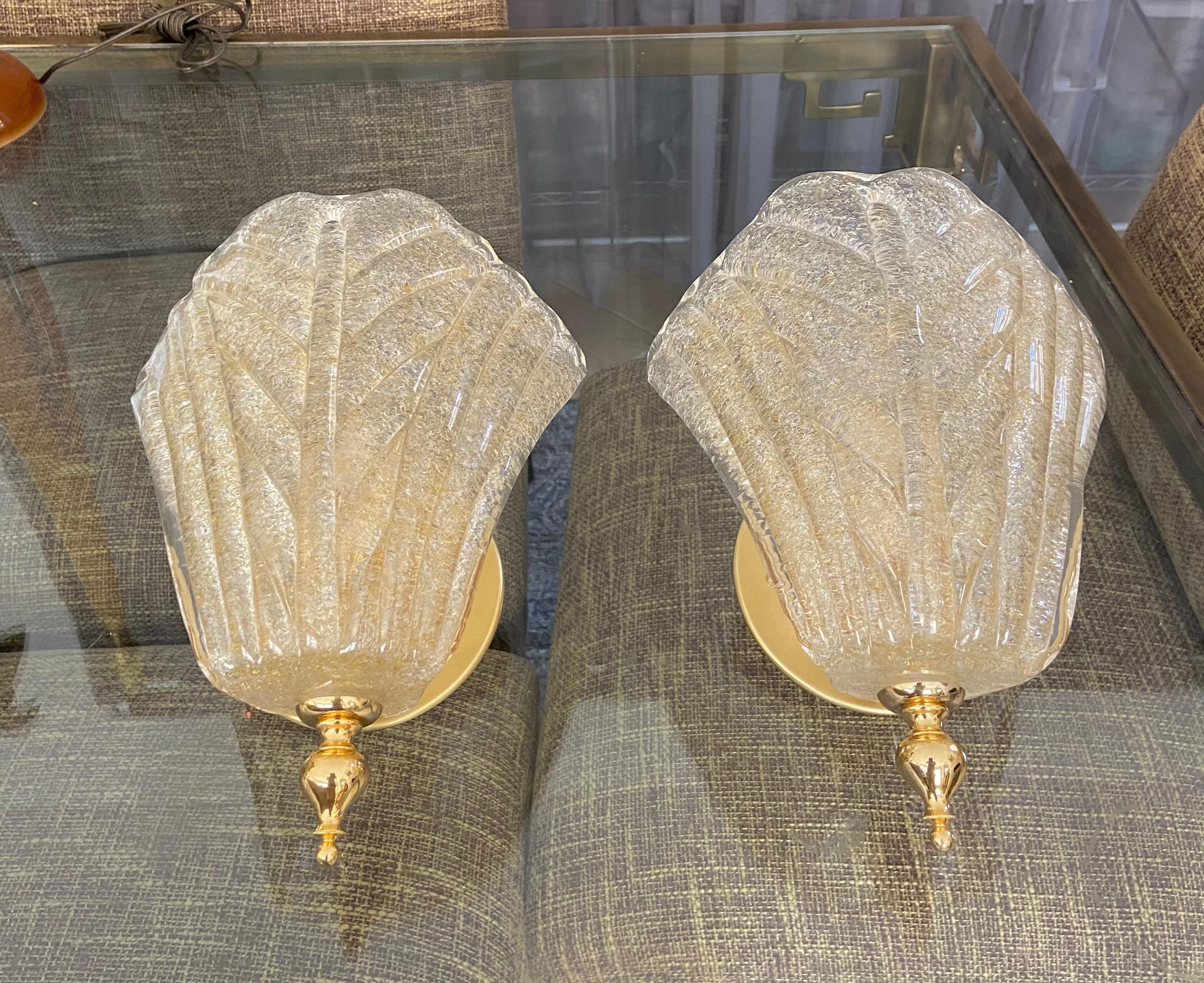 Pair of Murano Glass Gold Leaf Wall Sconces In Good Condition In Palm Springs, CA