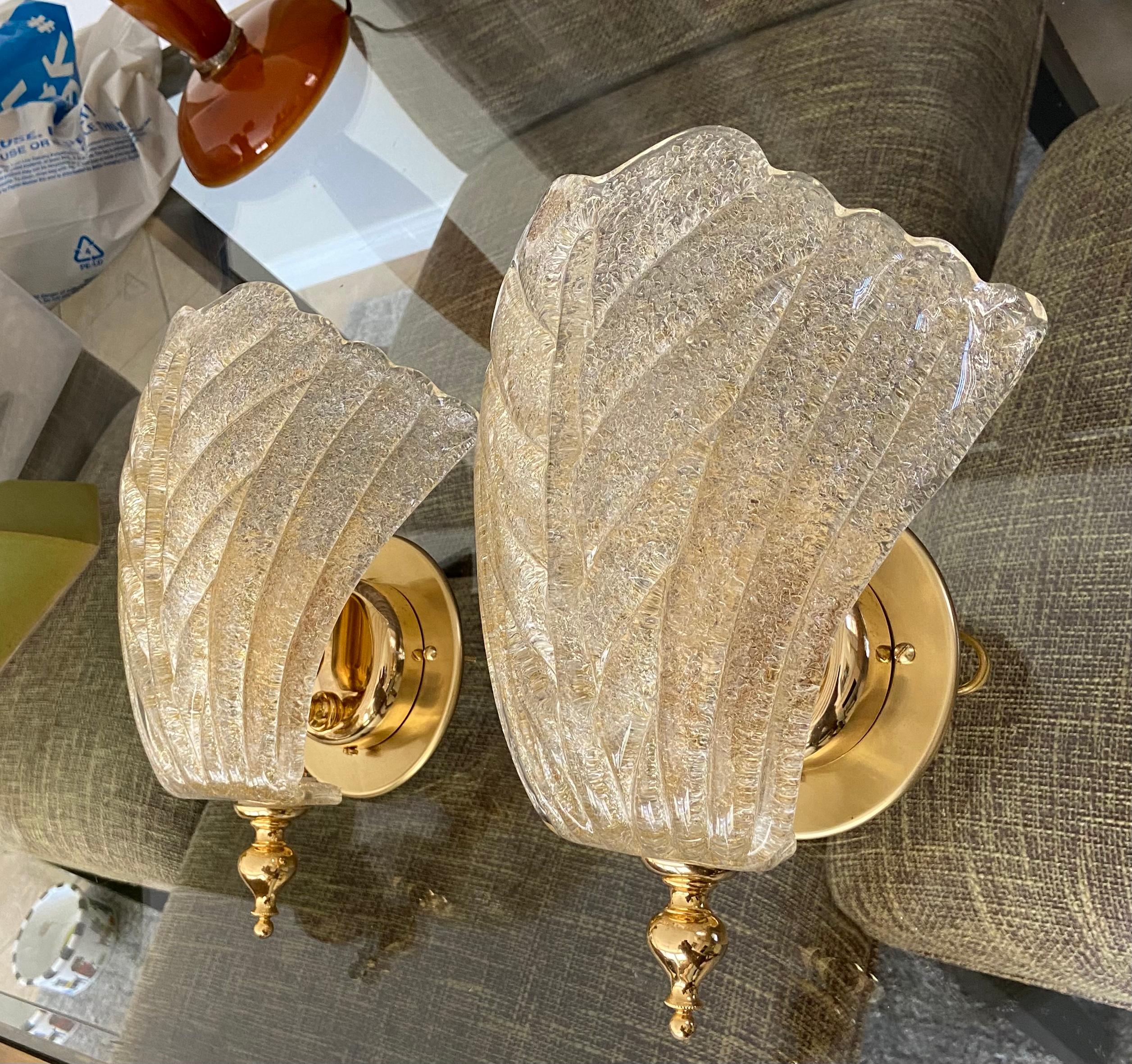 Late 20th Century Pair of Murano Glass Gold Leaf Wall Sconces
