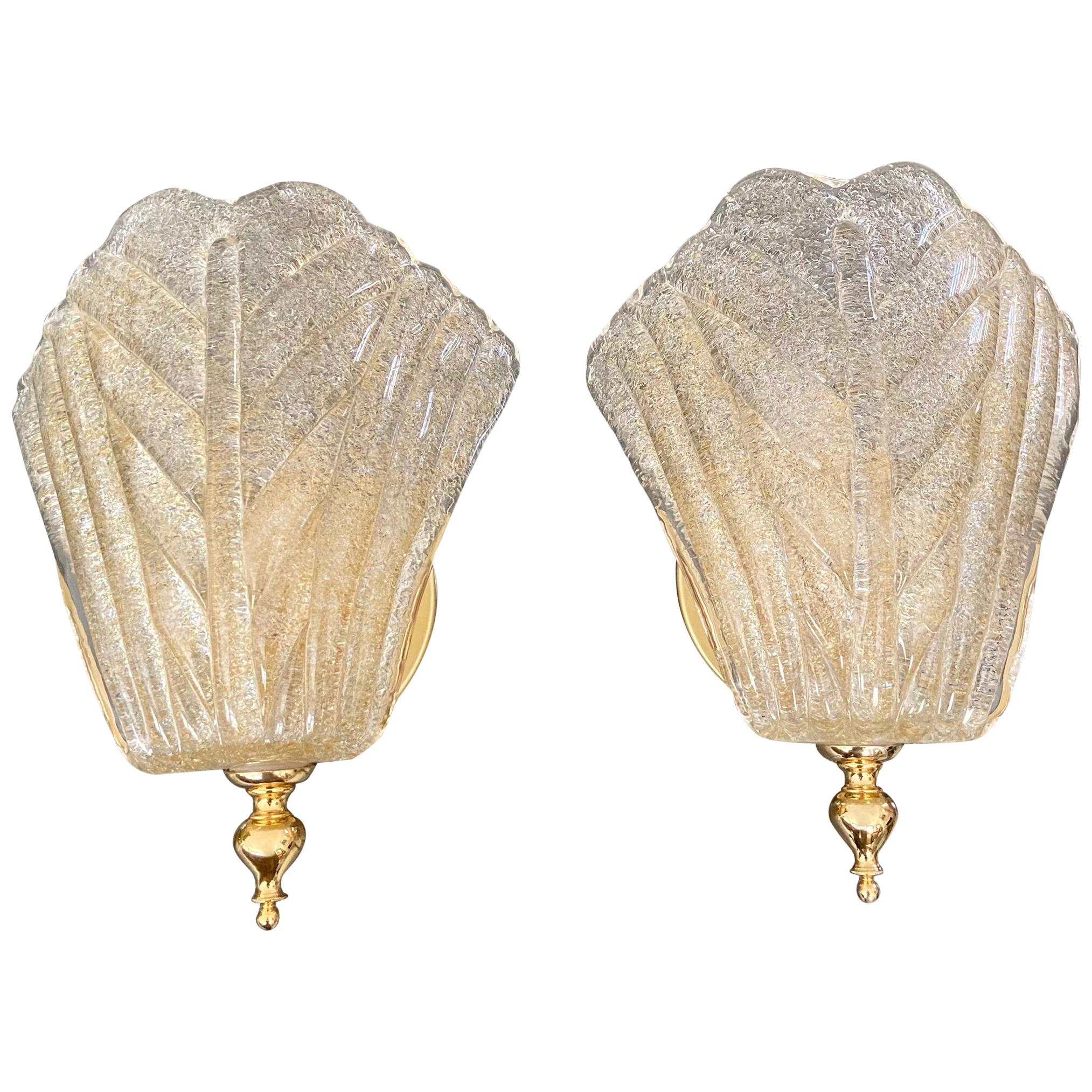 Pair of Murano Glass Gold Leaf Wall Sconces