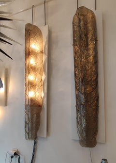 Pair of Murano Glass Gold Leaves Wall Sconces