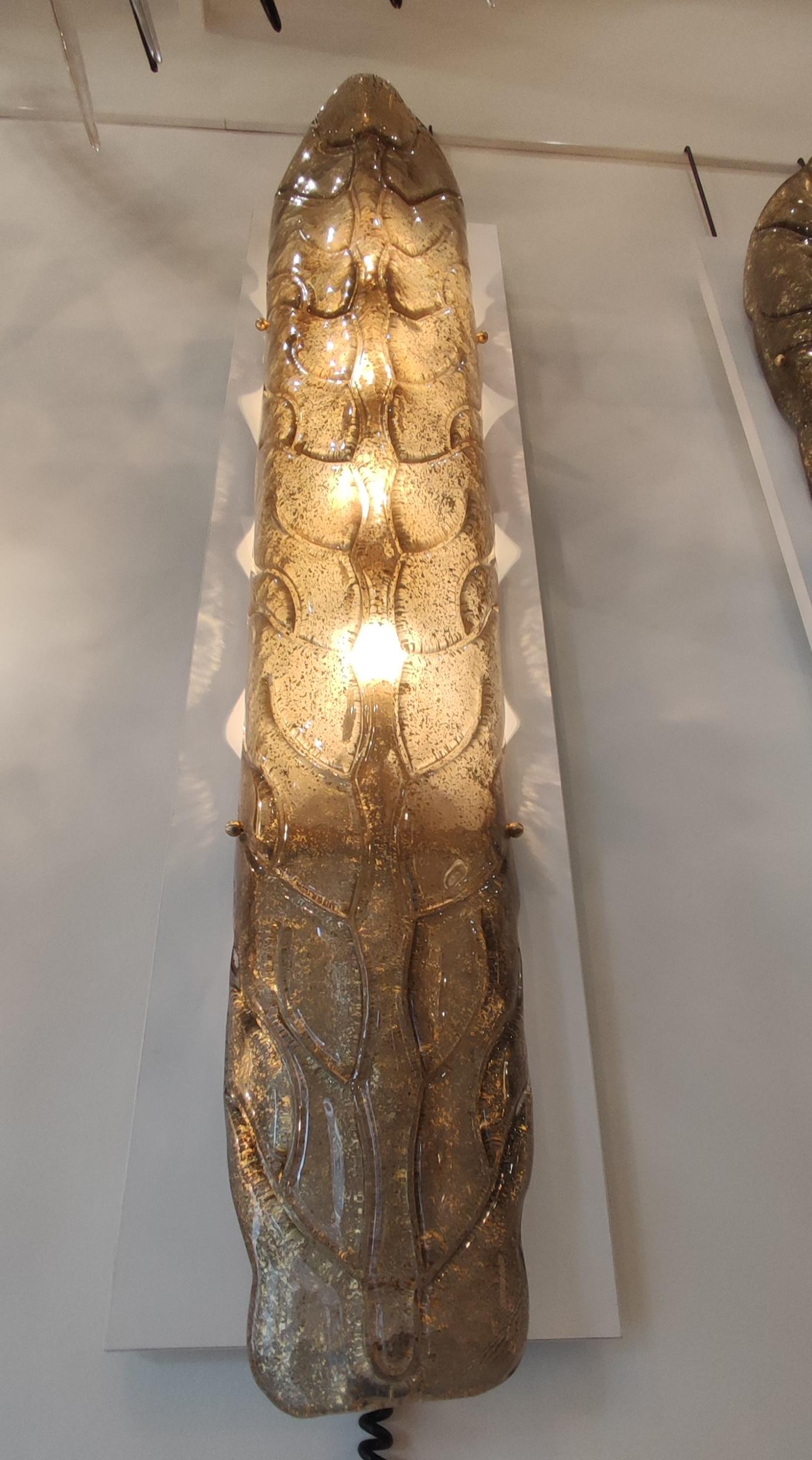 Wandleuchter aus Muranoglas mit goldenen Blättern, Paar (Moderne) im Angebot