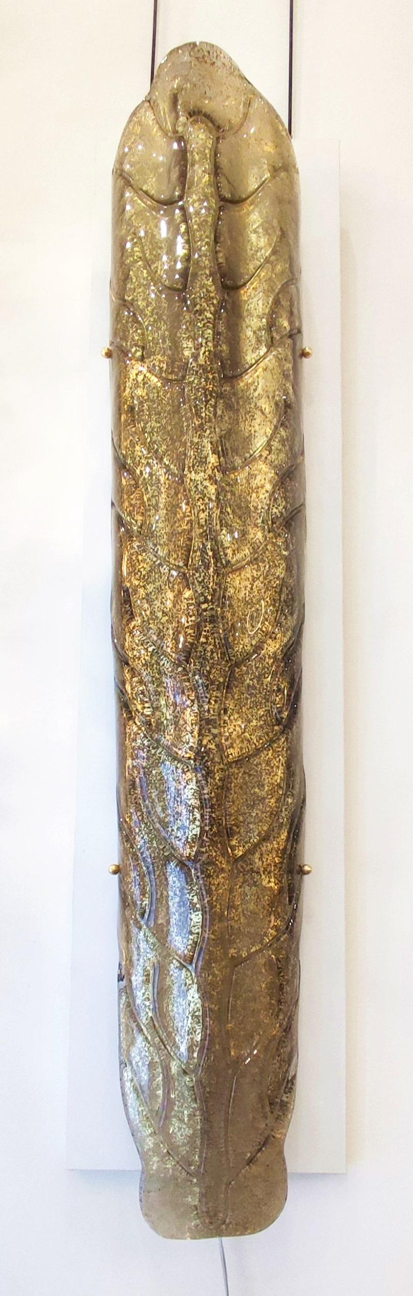 Wandleuchter aus Muranoglas mit goldenen Blättern, Paar im Angebot 2