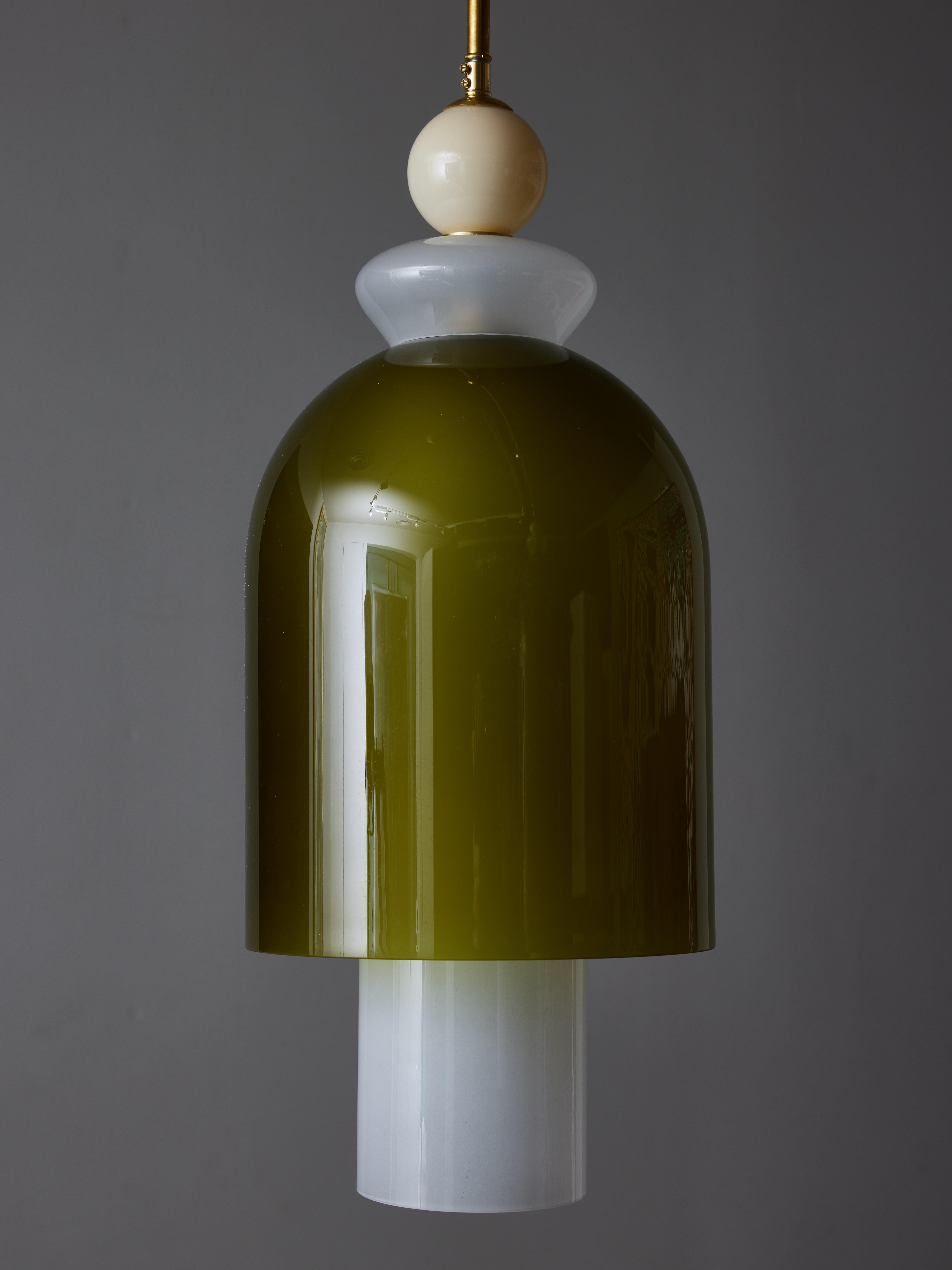Paire de suspensions en verre de Murano vert et blanc Neuf - En vente à Saint-Ouen, IDF