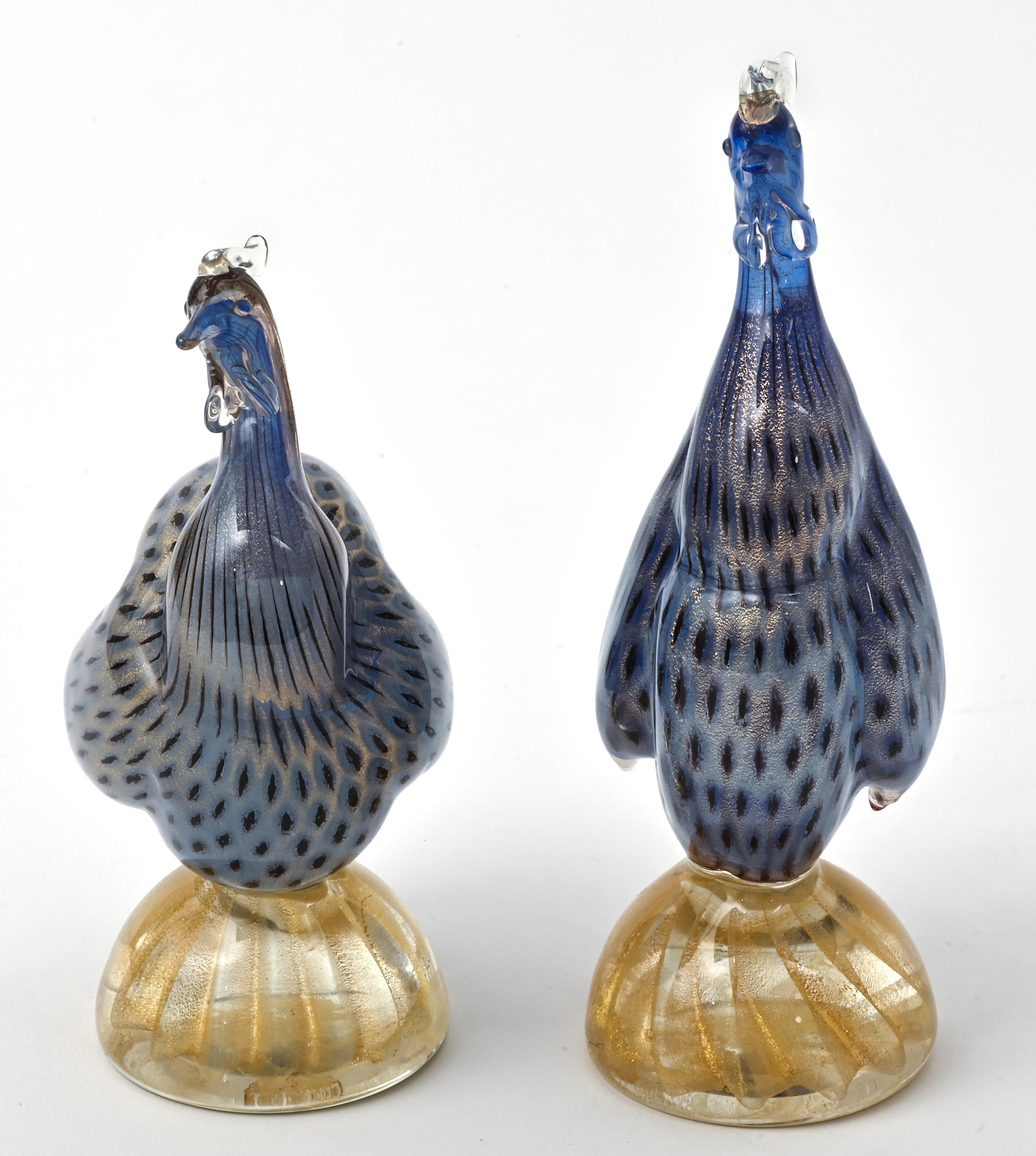 Italian Murano Glass Guinea Hen Birds, Pair For Sale