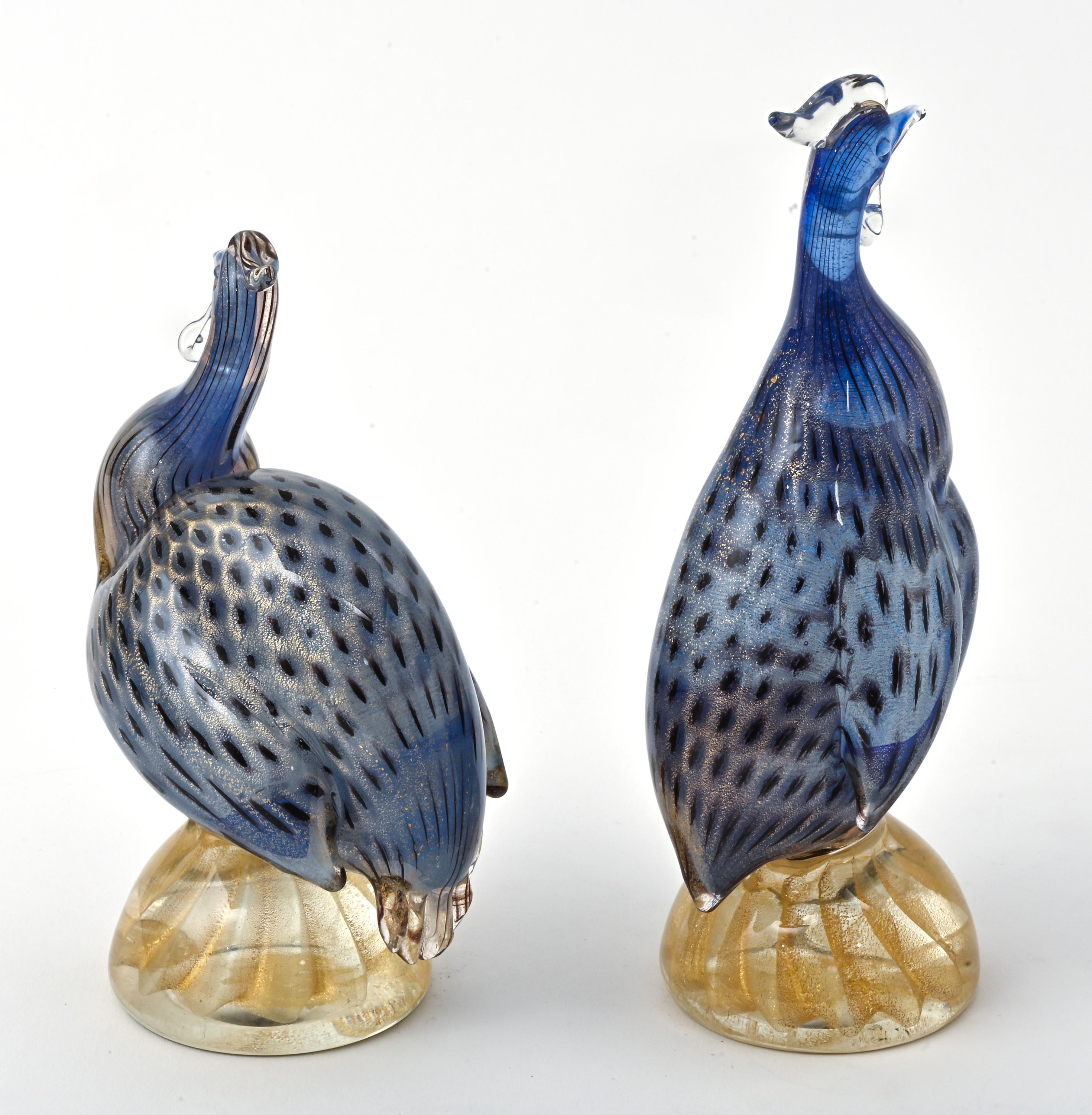Murano Glass Guinea Hen Birds, Pair In Good Condition For Sale In Summerland, CA
