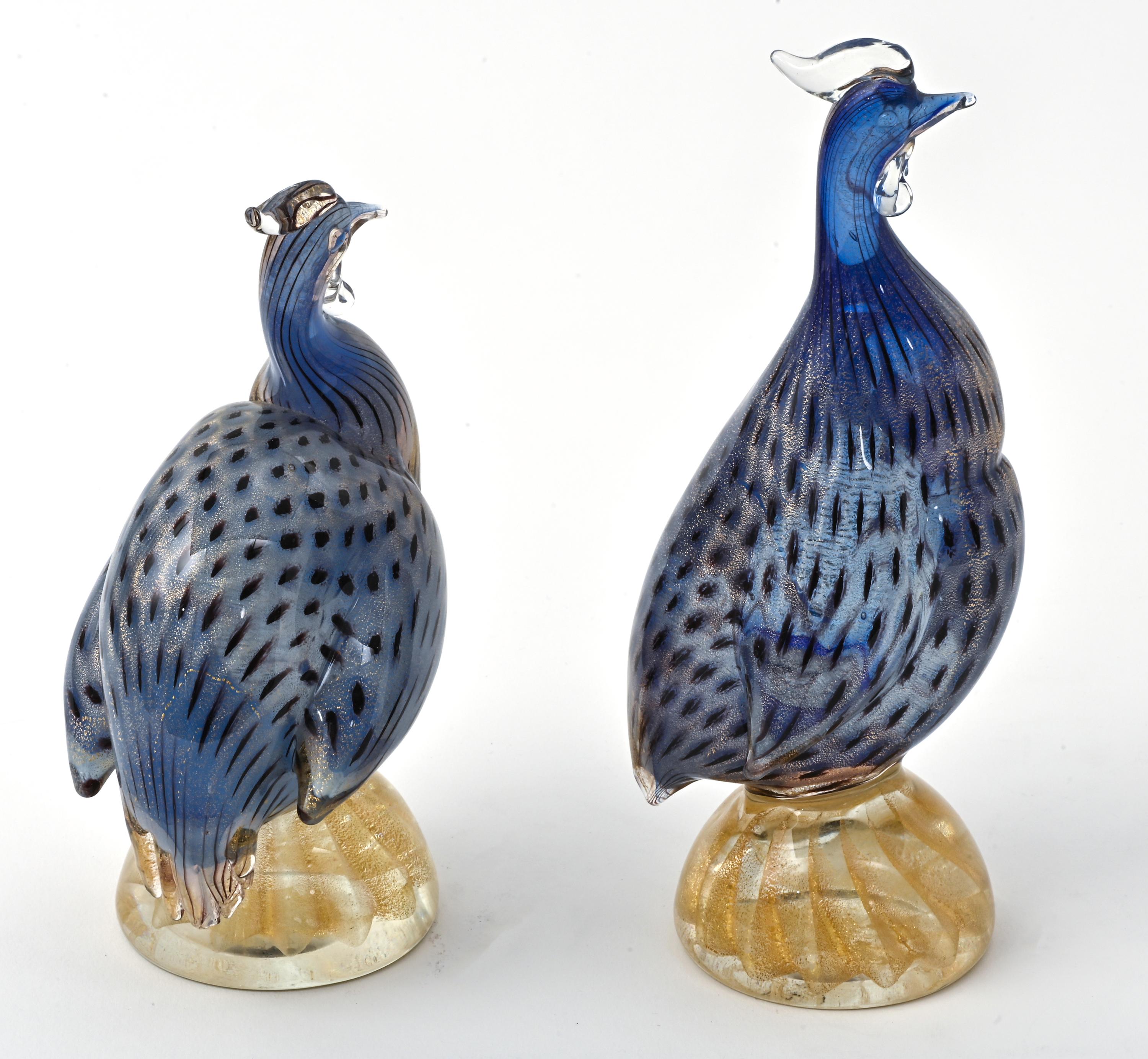 Mid-20th Century Murano Glass Guinea Hen Birds, Pair For Sale