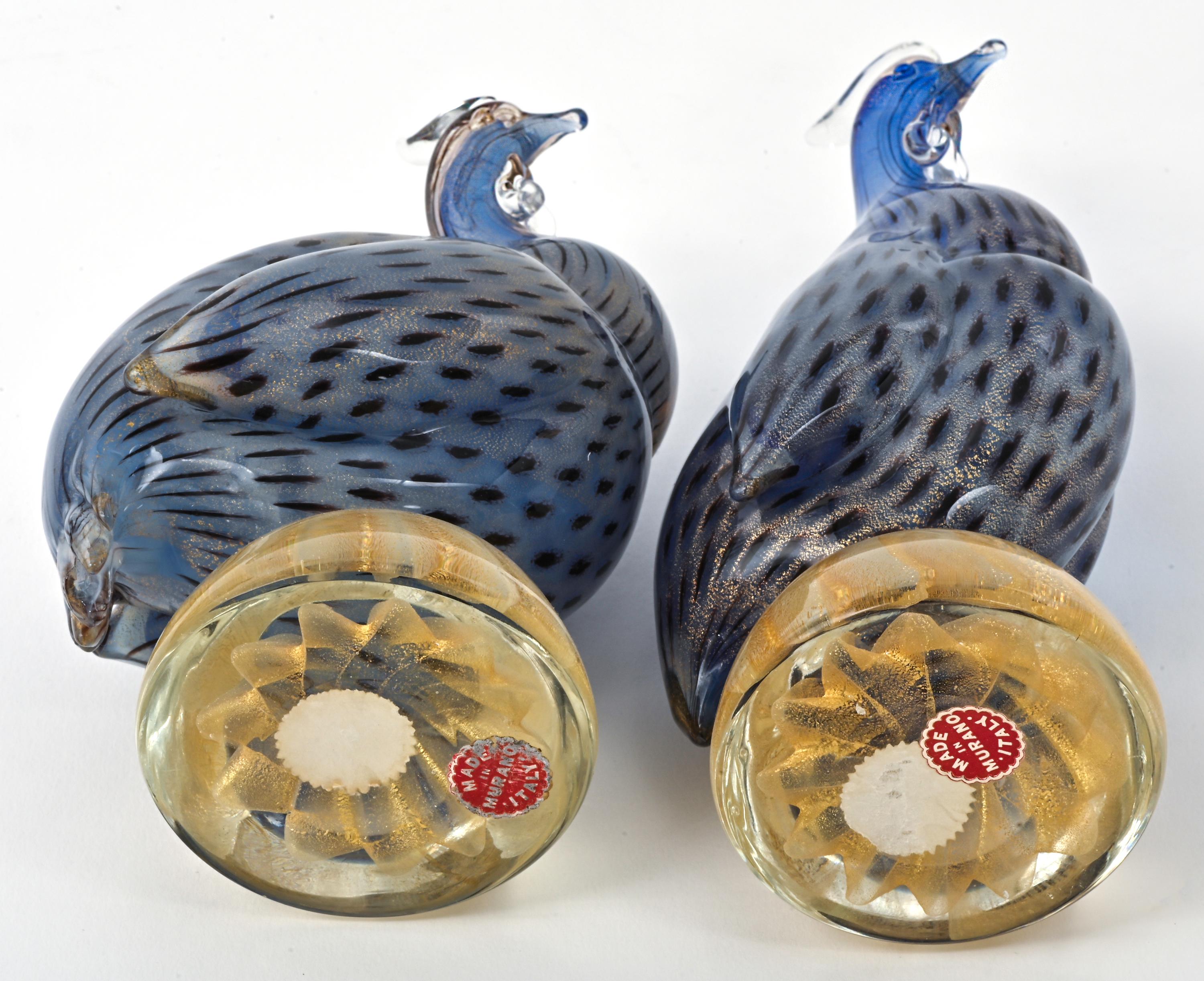 Murano Glass Guinea Hen Birds, Pair For Sale 1