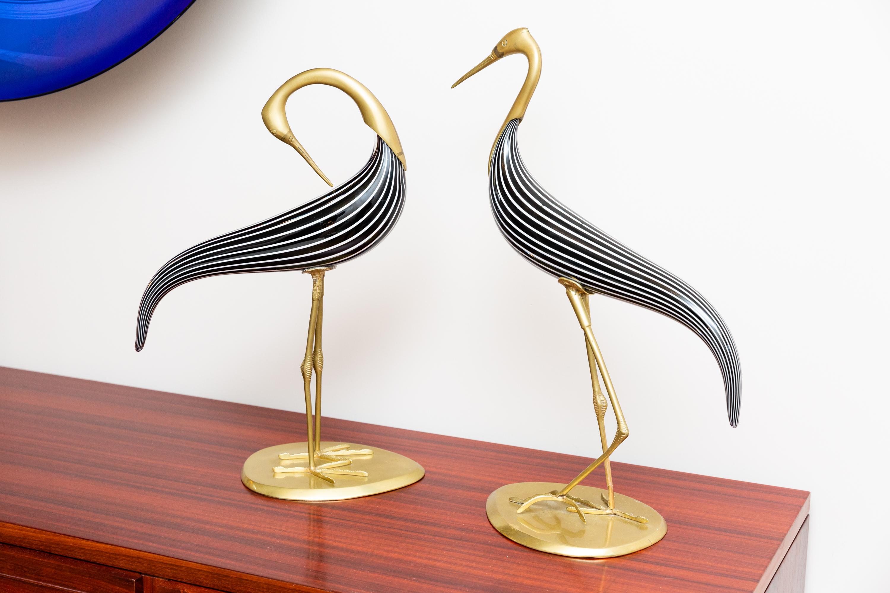 Mid-Century Modern Pair of Murano Glass Herons, Italy, circa 1970 For Sale