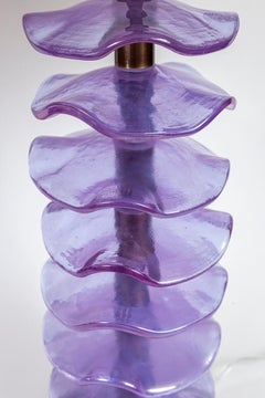 Pair Of Murano Glass Iridescent Lavender Petal Lamps, Contemporary