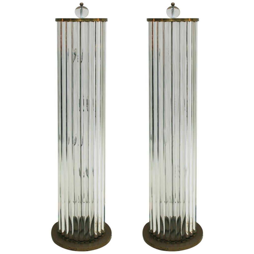 Pair of Murano Glass And Brass Italian Lamps, 1970s
