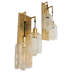 Pair of Murano Glass Kalmar Brass Mid-Century Modern 2-Light Sconces, 1960s